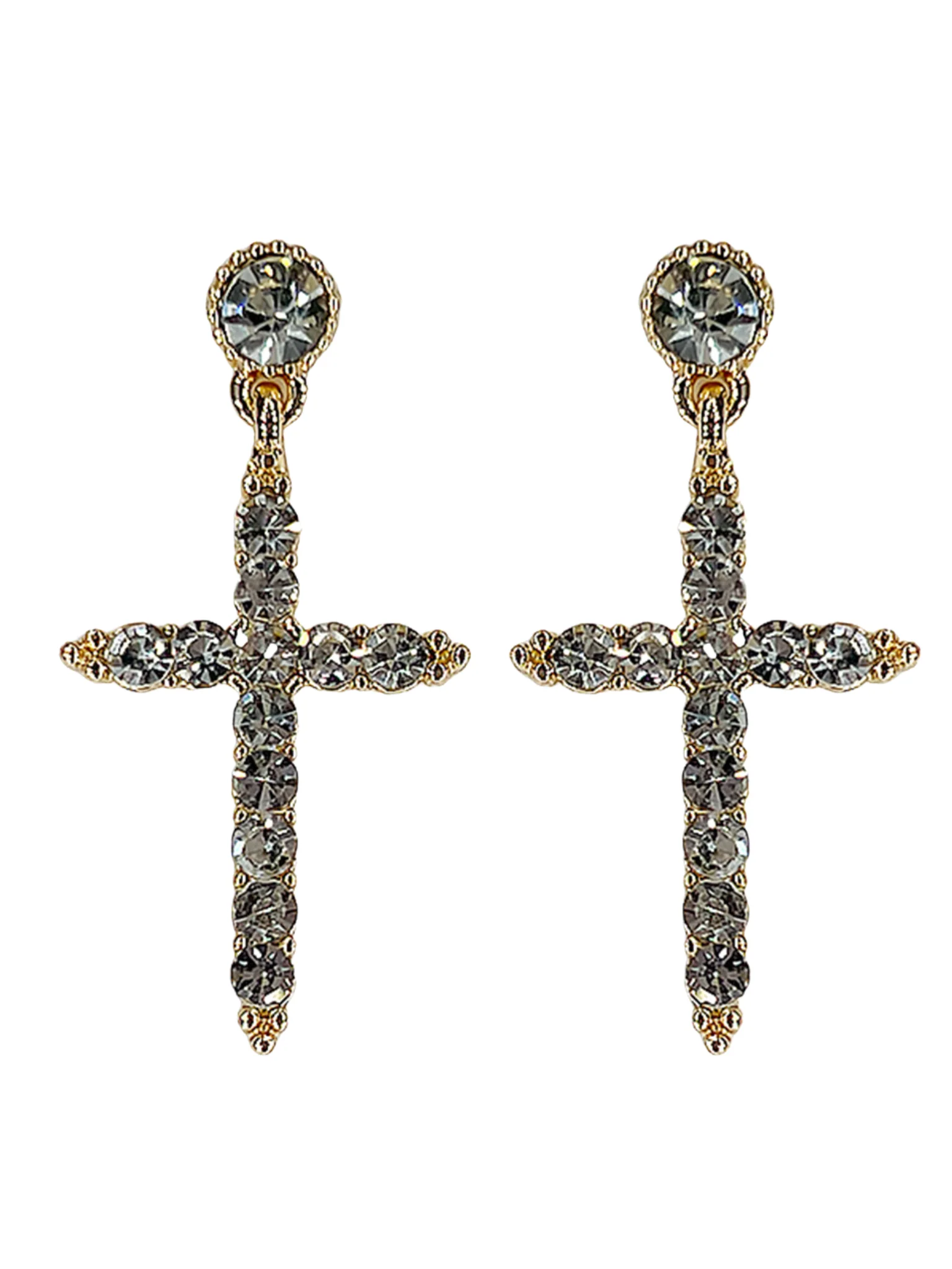 Metal Cross Stone Dangle Earrings - Image 2