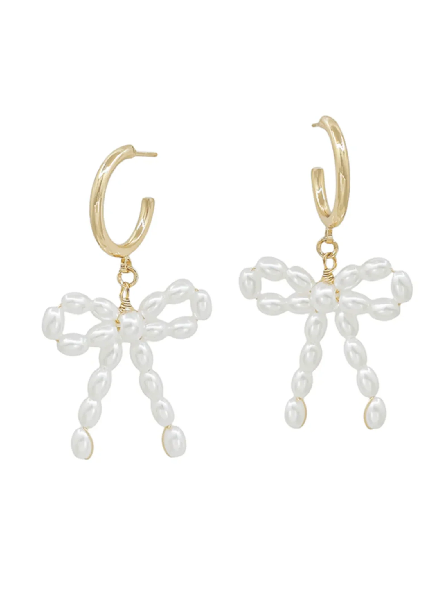 Metal Hoop Wired Pearl Bow Earring