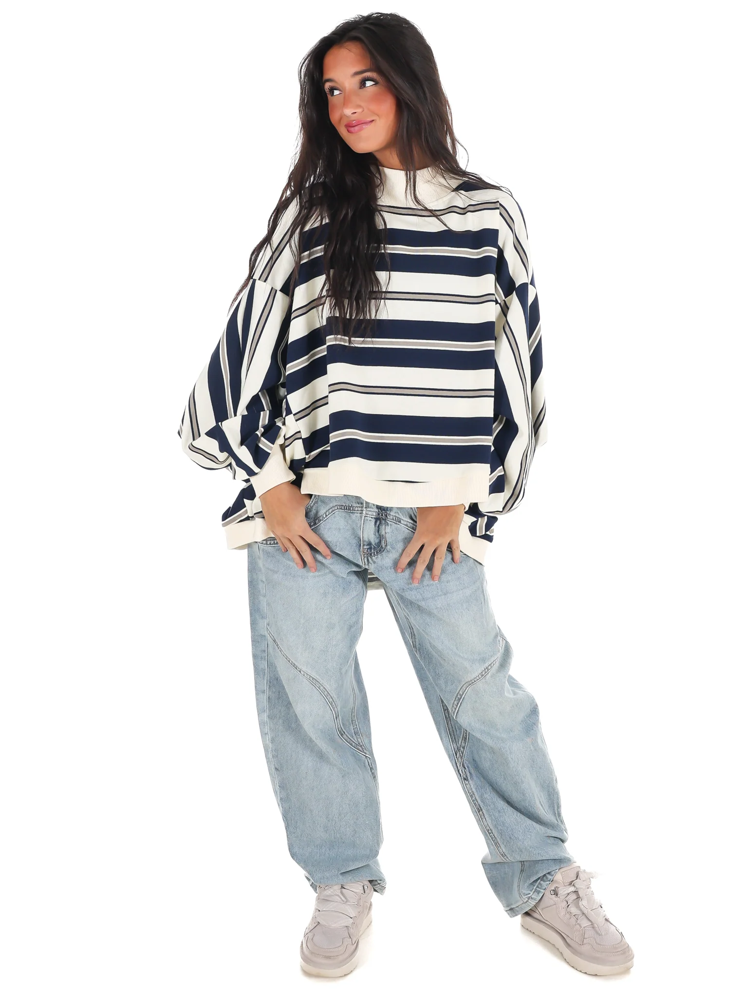 Metro Striped Oversized Crewneck Top - Image 10