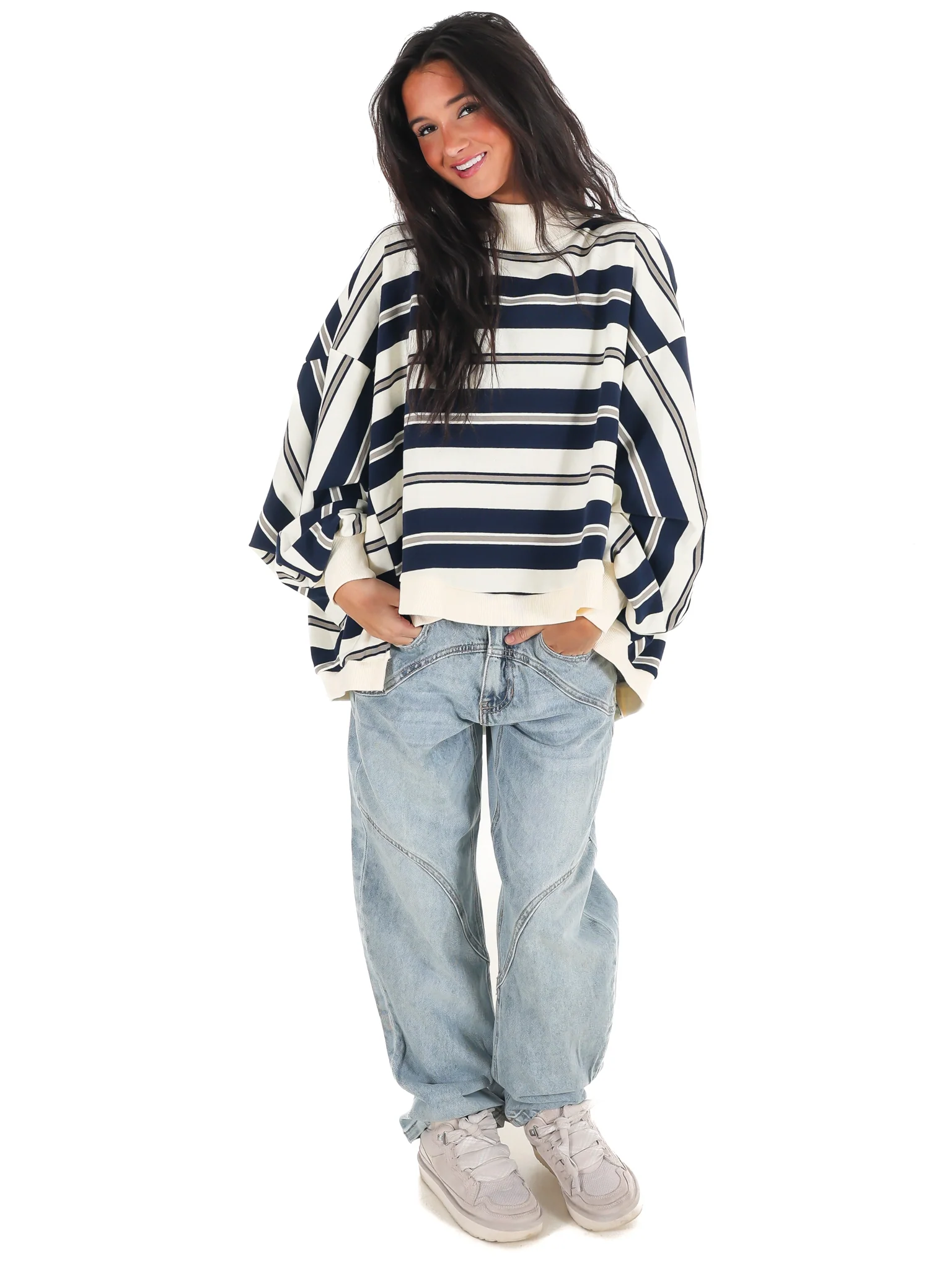 Metro Striped Oversized Crewneck Top - Image 14