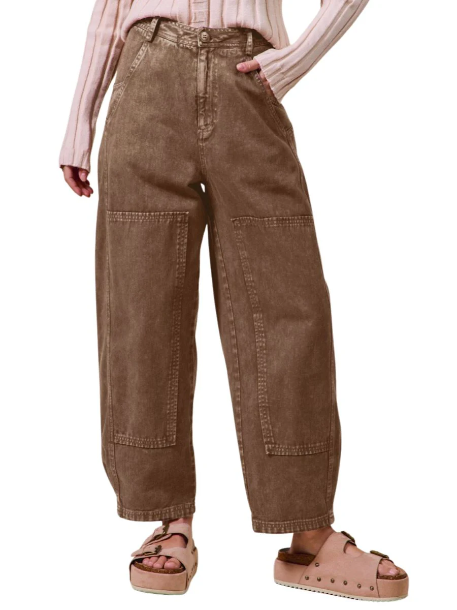 Mineral Washed Mid Rise Barrel Shape Pants