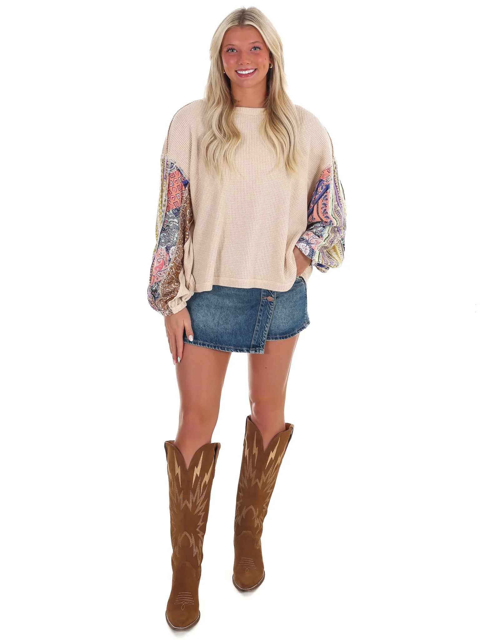 Mix Print Washed Thermal Top - Image 6