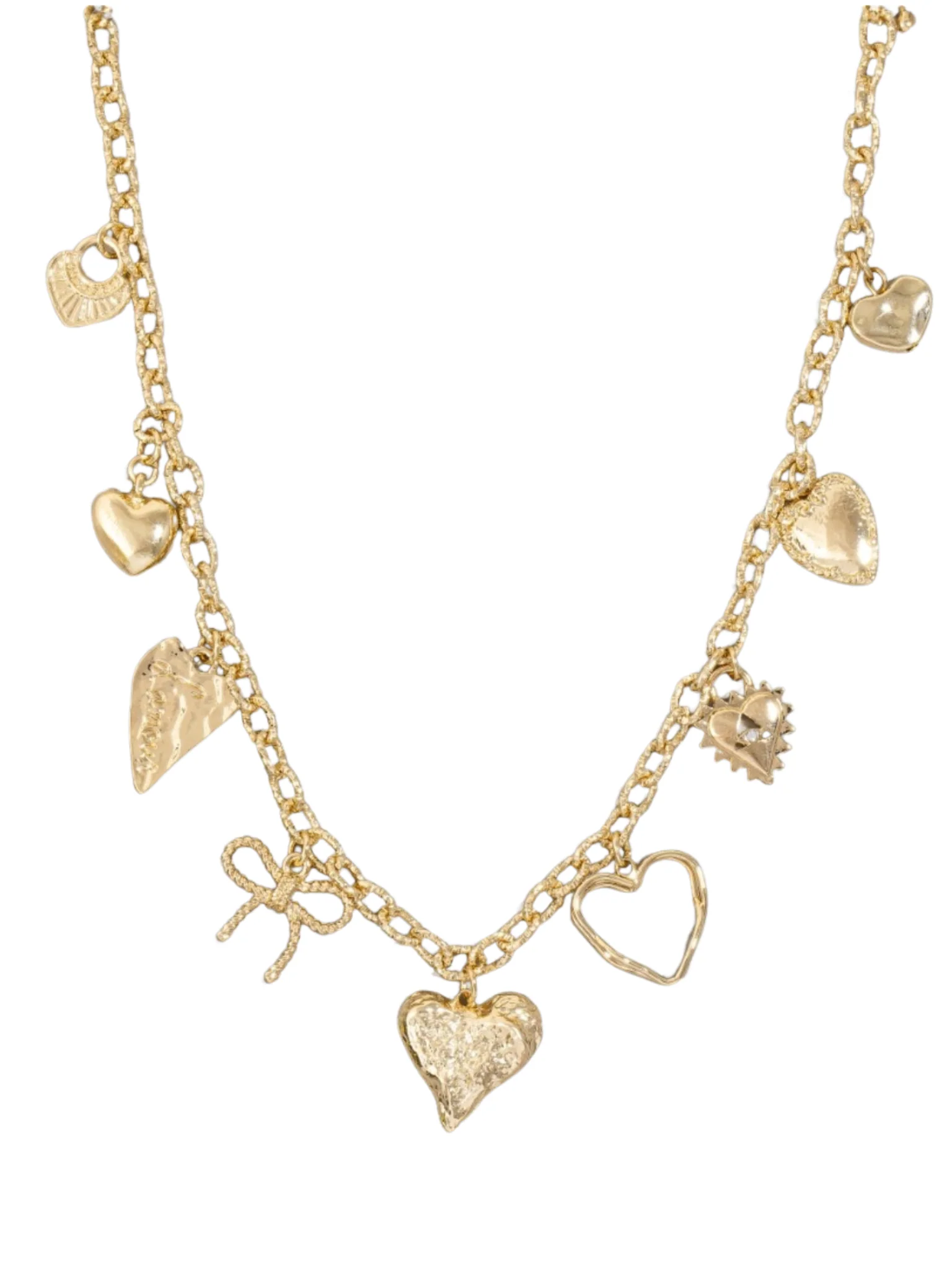 Mixed Heart and Ribbon Charms Chain Necklace