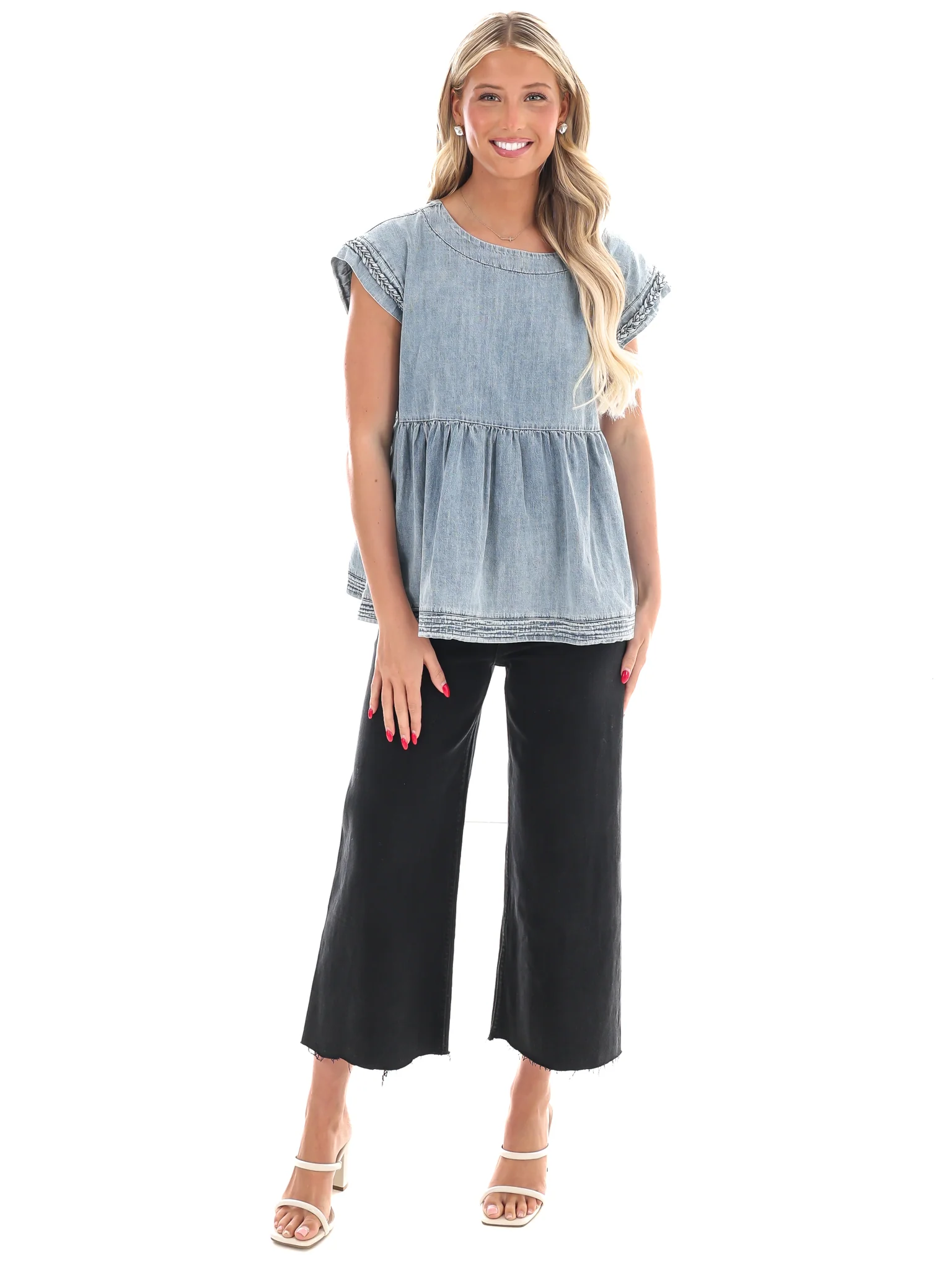 Much to Do Denim Babydoll Top - Image 2