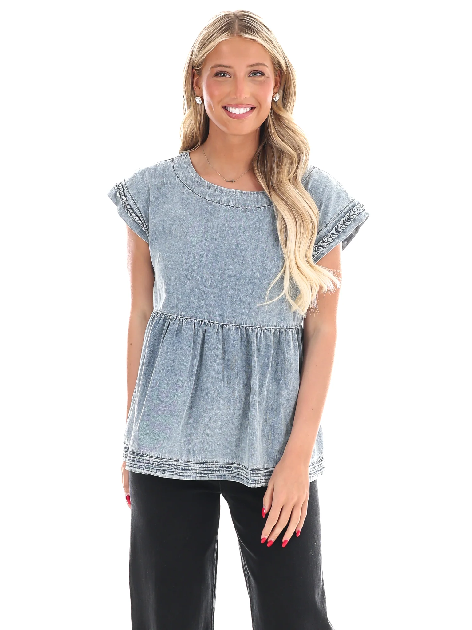 Much to Do Denim Babydoll Top - Image 3