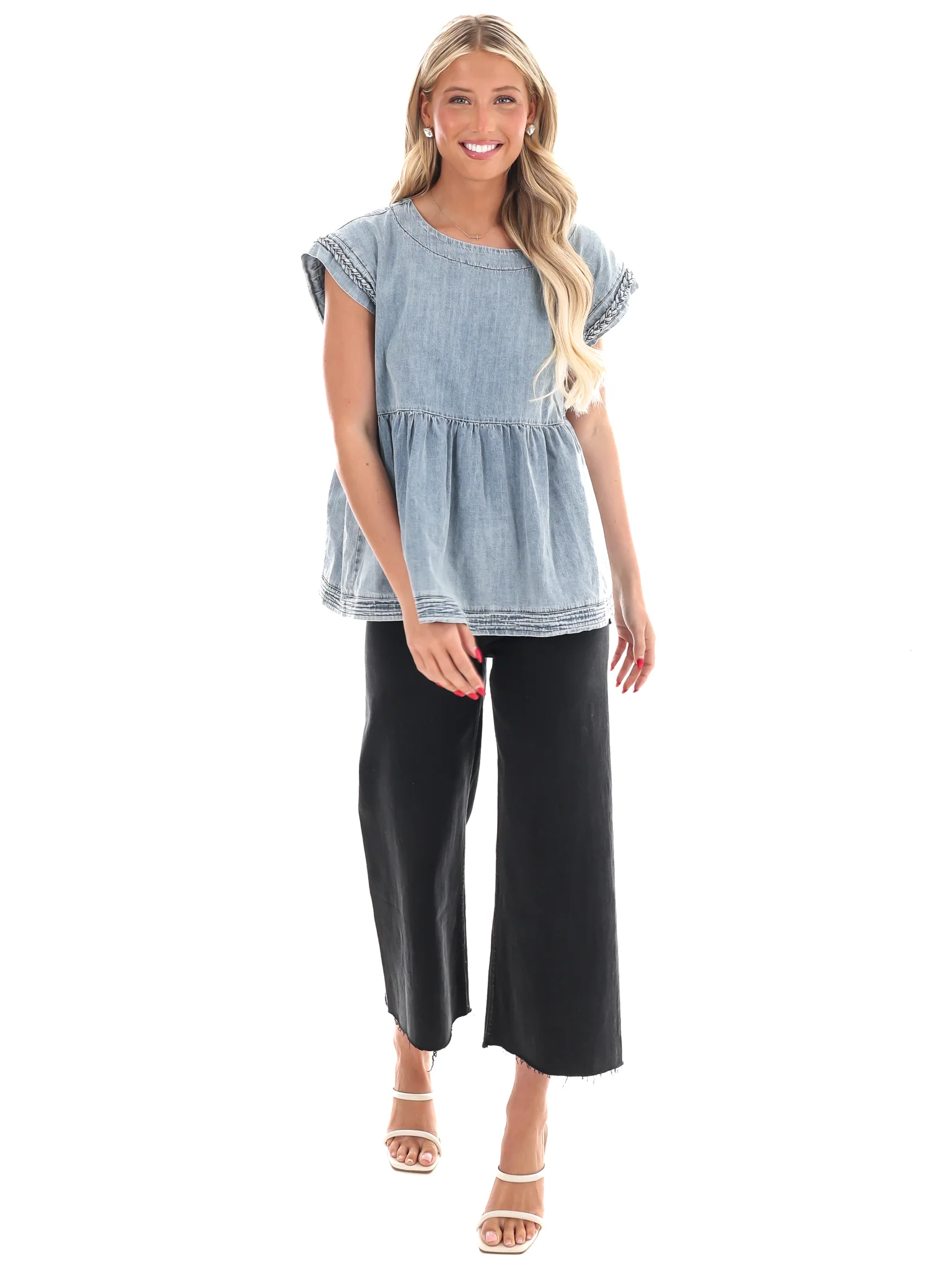 Much to Do Denim Babydoll Top - Image 4