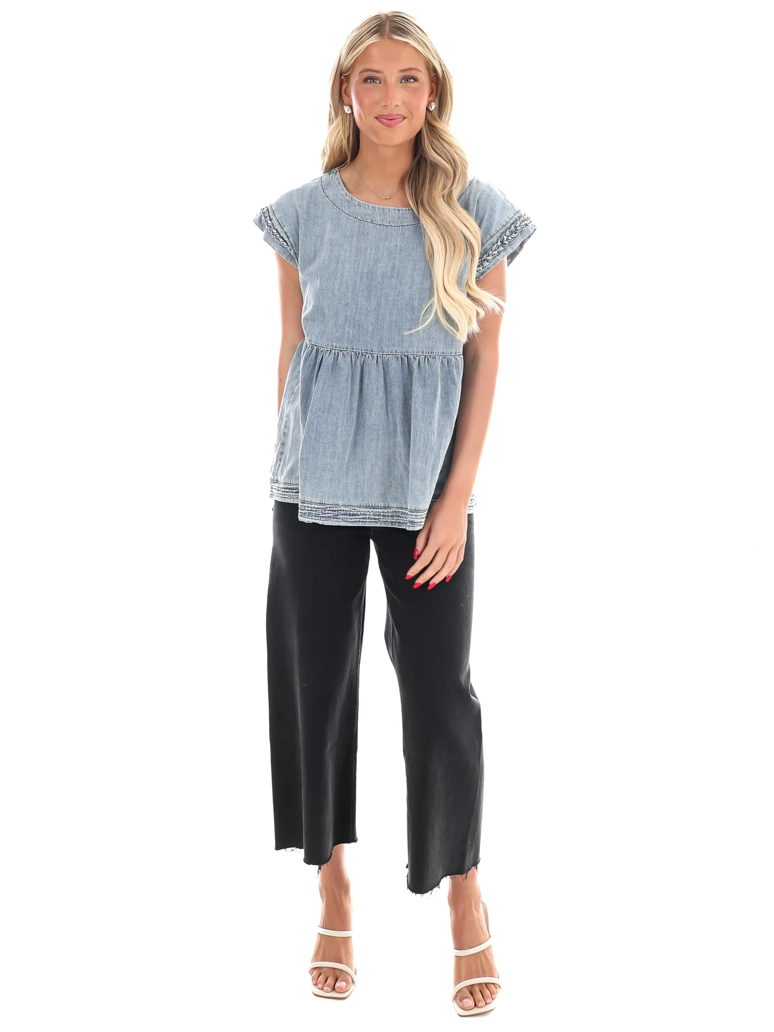 Much to Do Denim Babydoll Top - Image 6