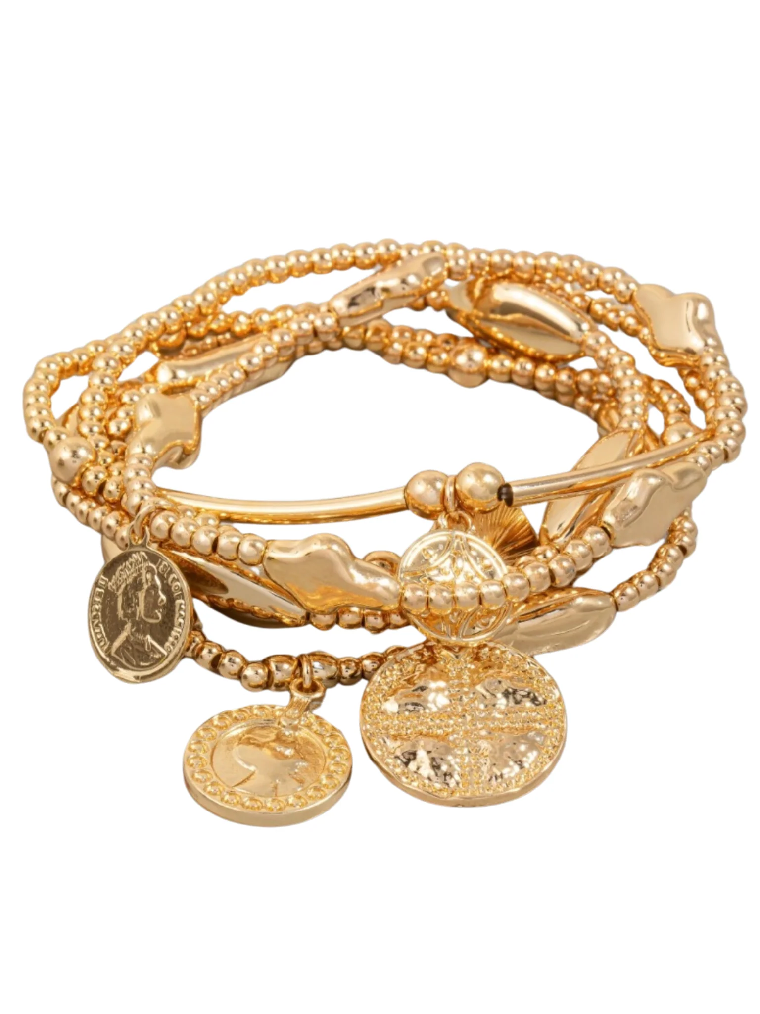 Multi Coins Charms Mixed Beaded Bracelet Set