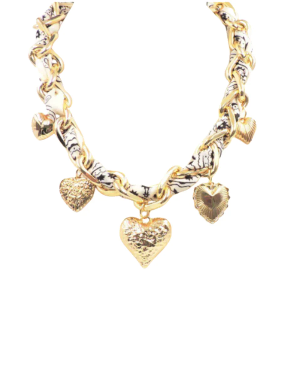 Multi Heart Charm Scarf Necklace