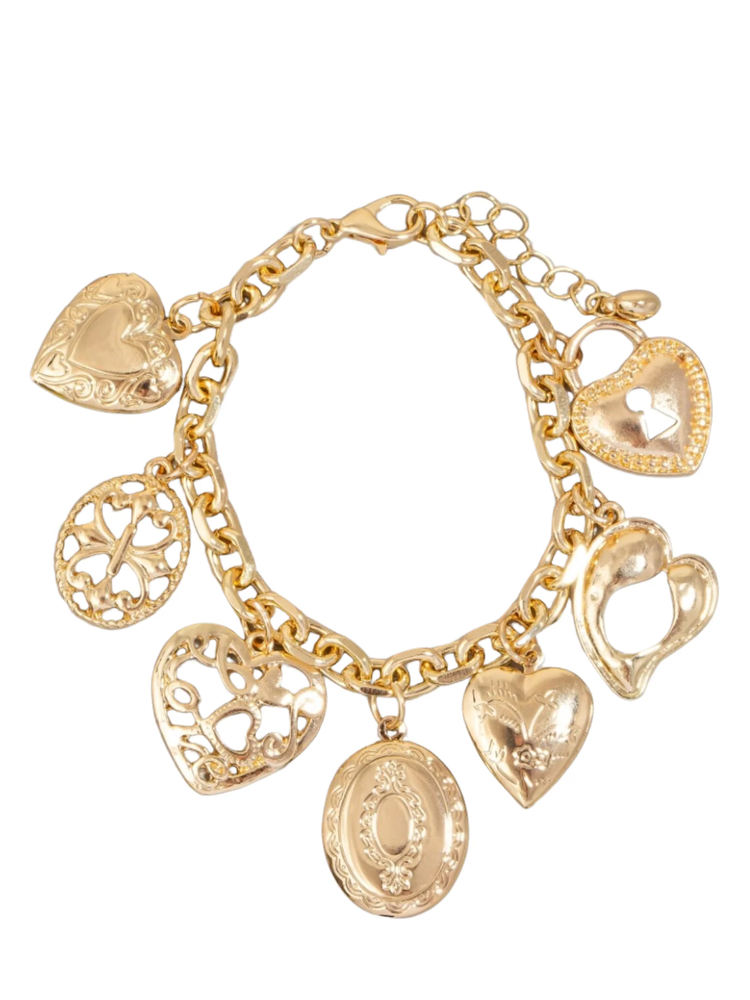 Multi Intricate Heart Charms Chain Bracelet