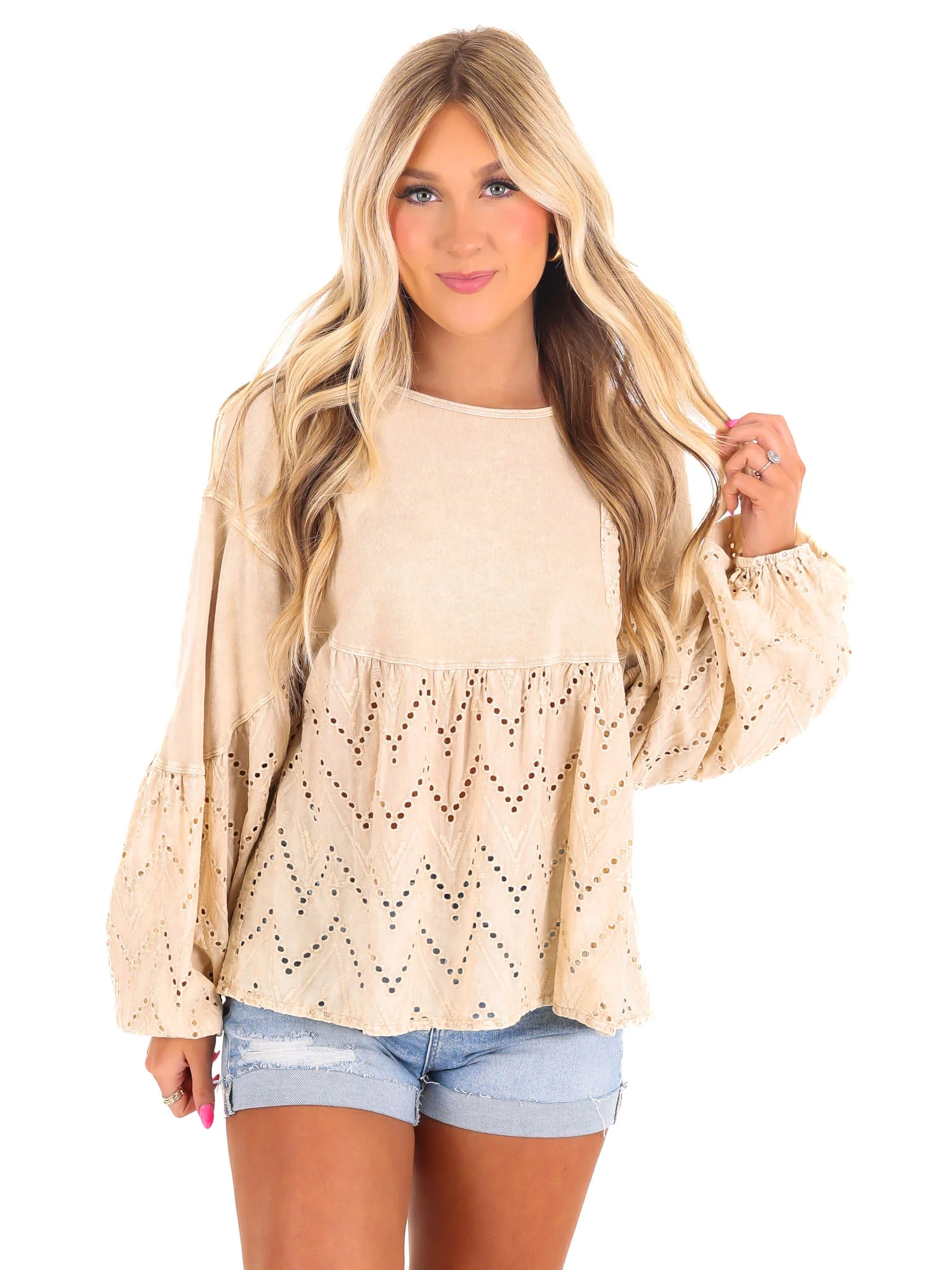 Need You Now Eyelet Babydoll Top - Image 4