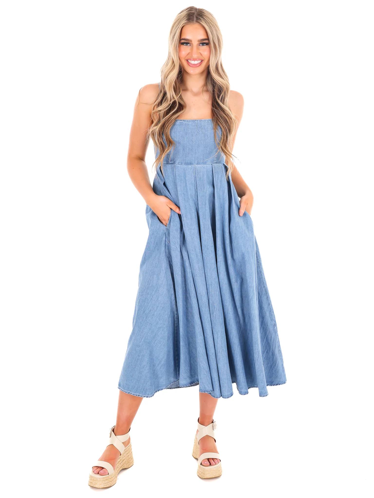 Never Goes Away Denim Midi Dress - Image 2