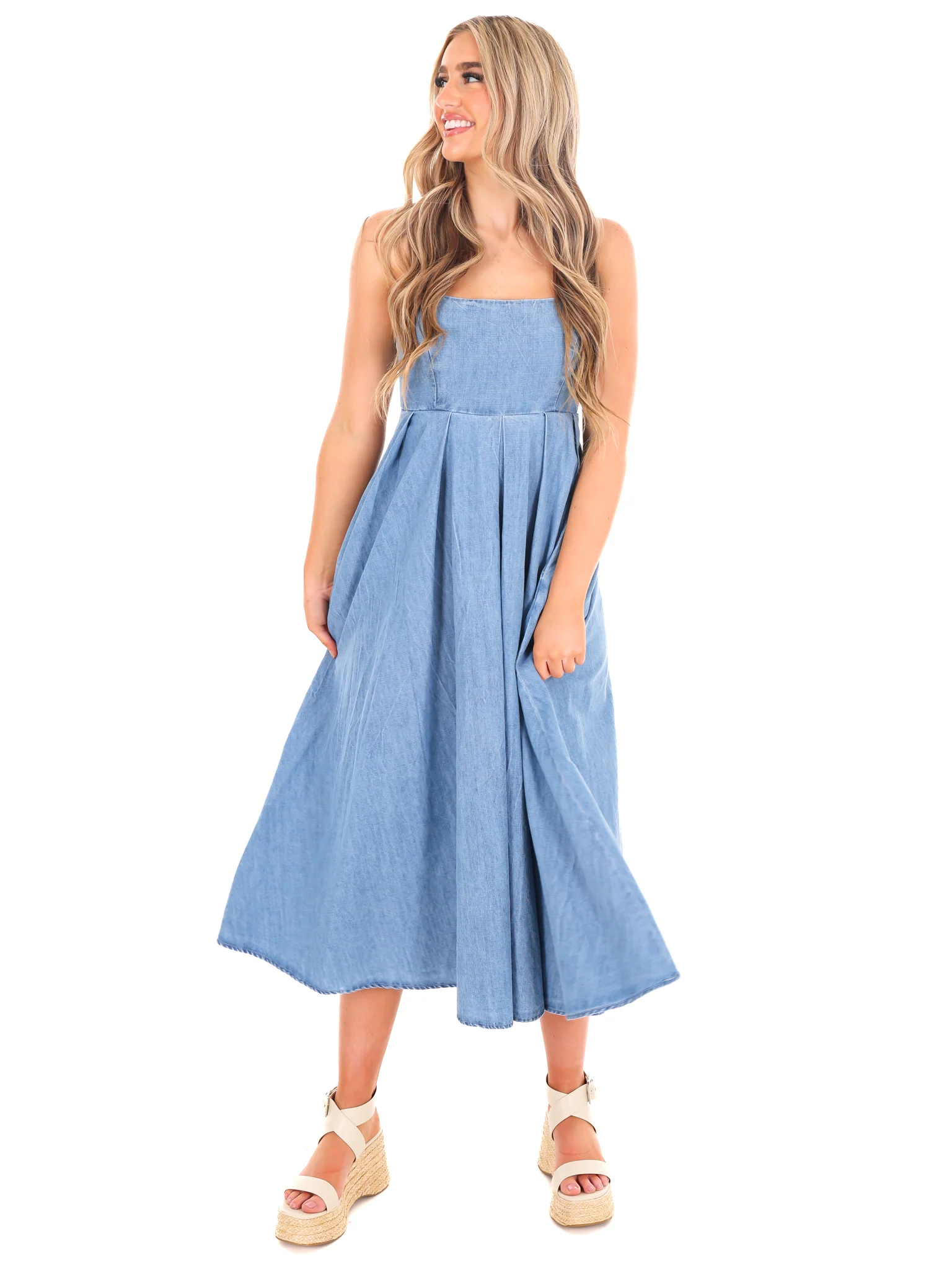 Never Goes Away Denim Midi Dress - Image 4