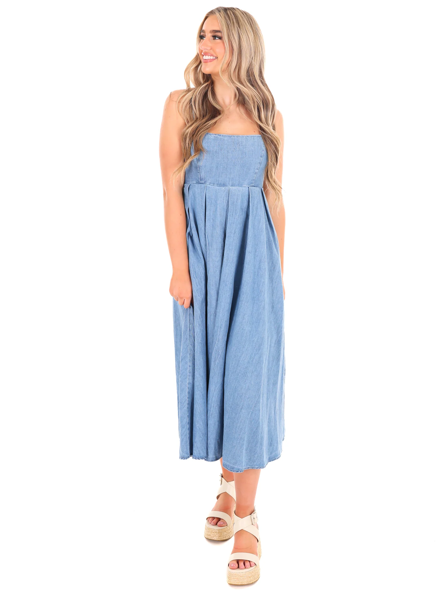 Never Goes Away Denim Midi Dress - Image 6