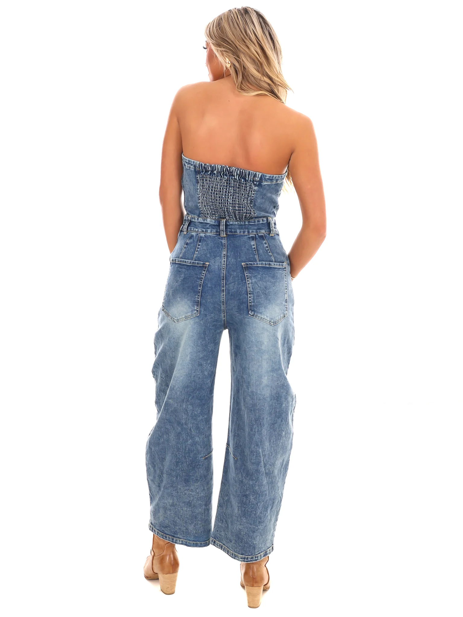 Never Lie Strapless Denim Barrel Jumpsuit - Image 6