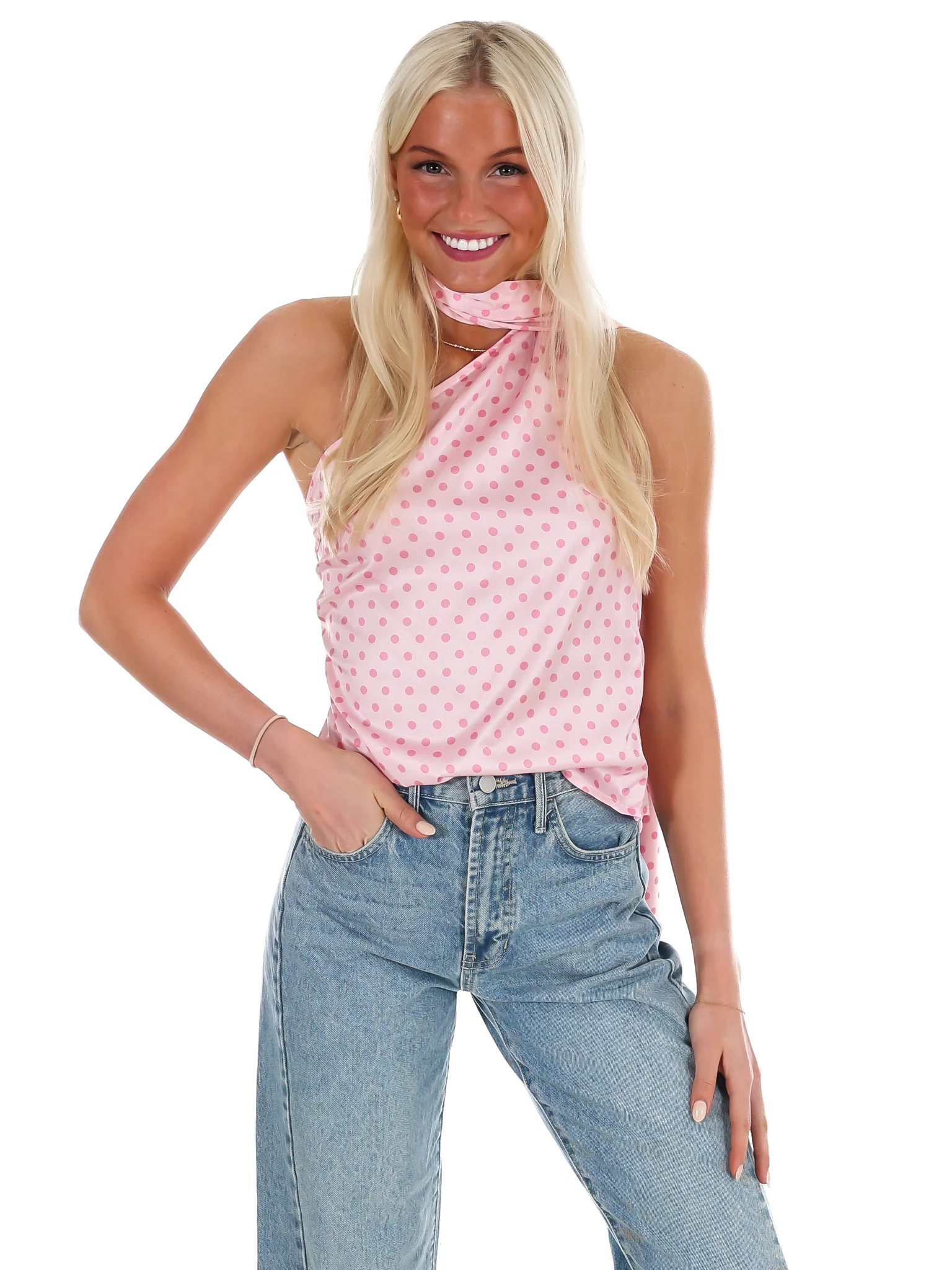 New Angle Polka Dot One Shoulder Top - Image 11