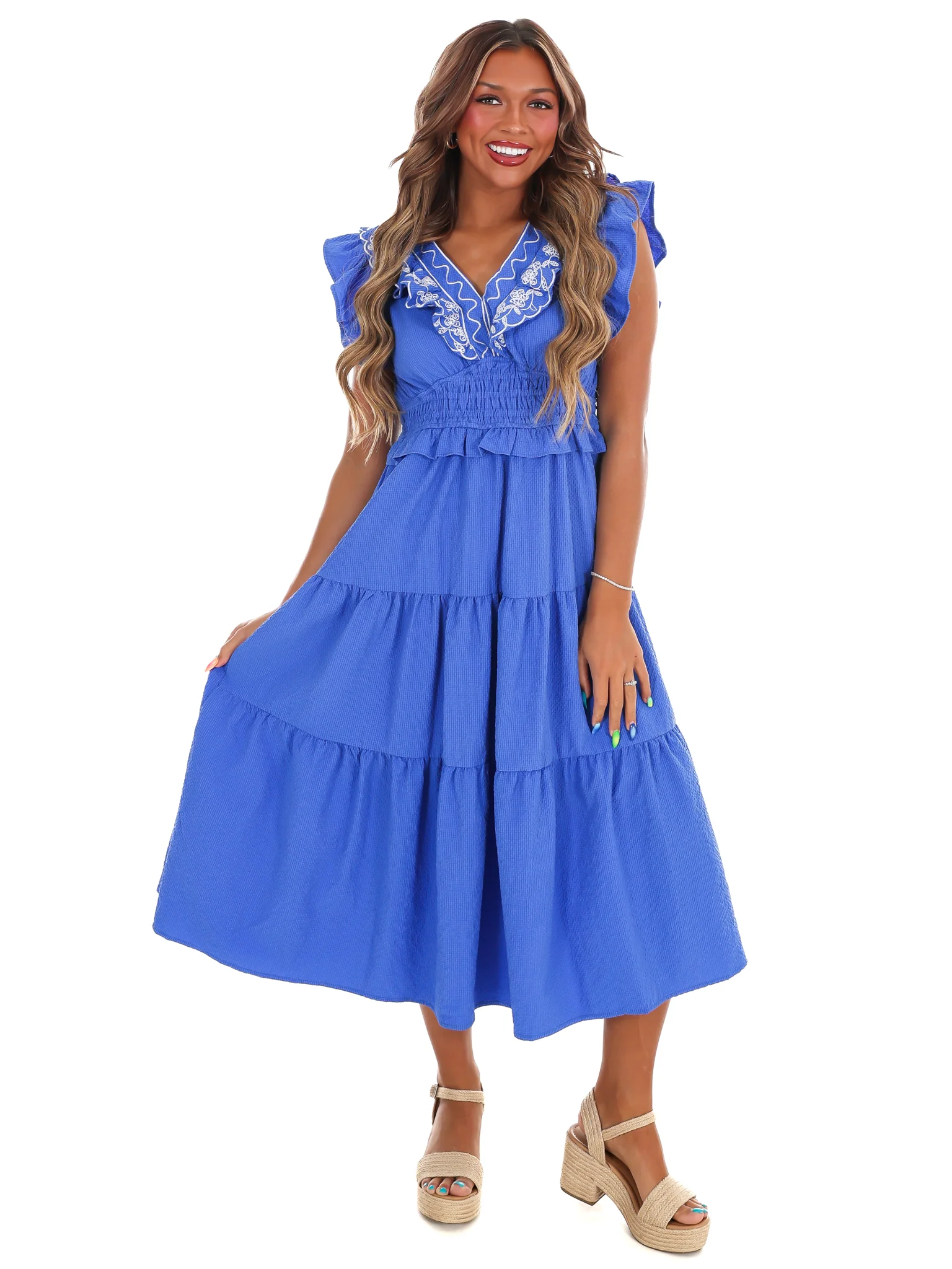 Nothing Perfect Embroidered Tiered Midi Dress - Image 15