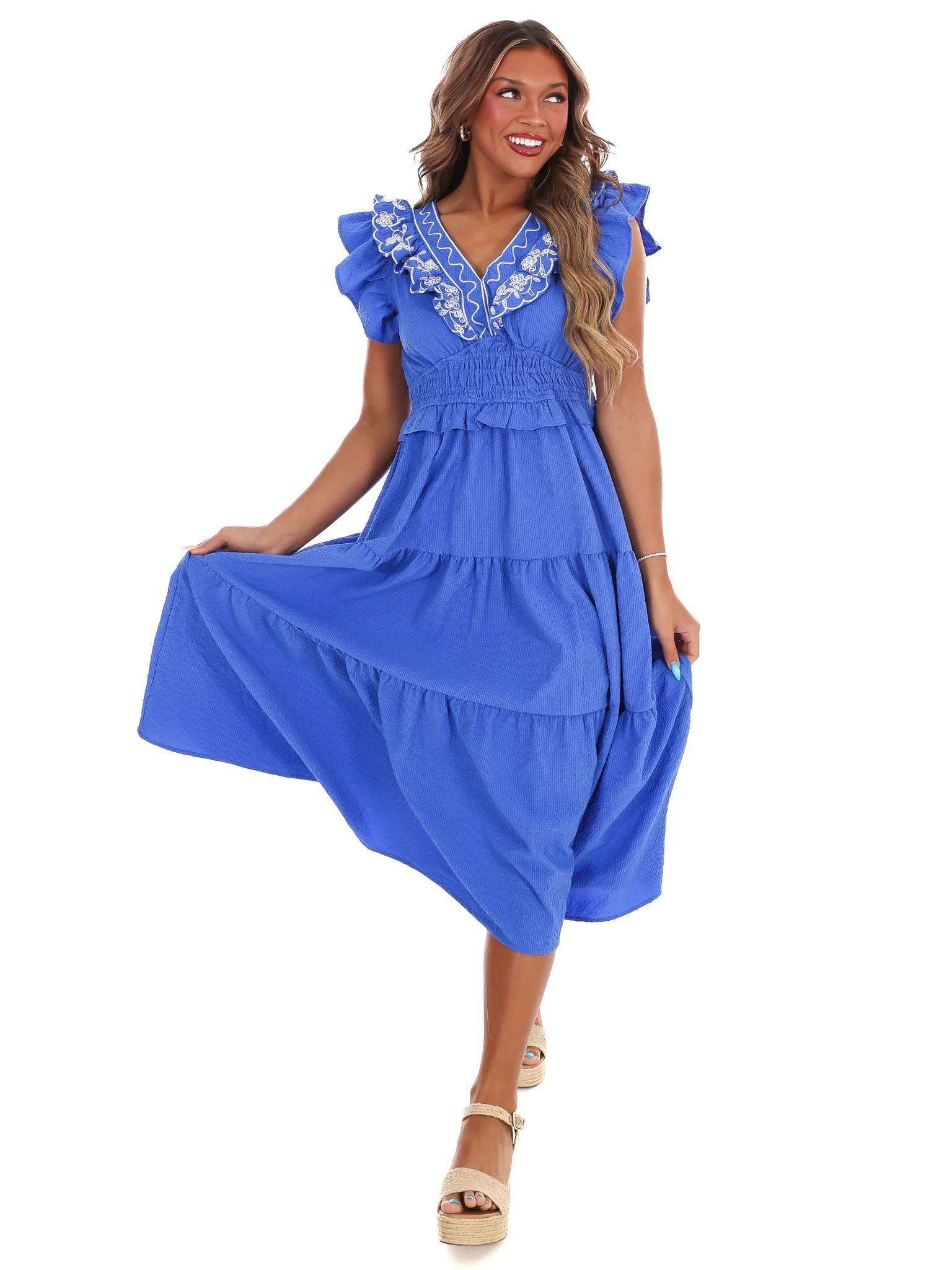 Nothing Perfect Embroidered Tiered Midi Dress - Image 17