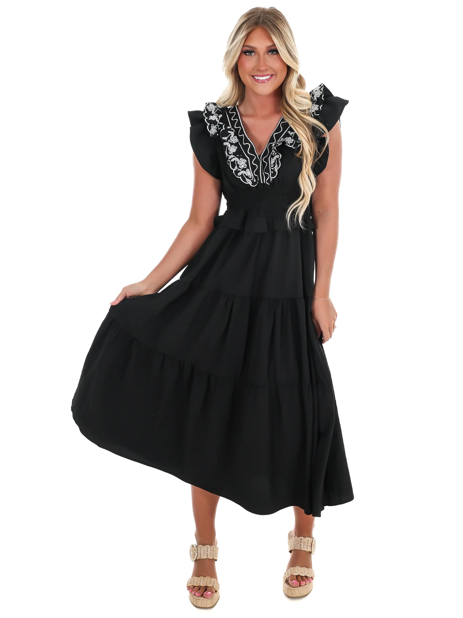 Nothing Perfect Embroidered Tiered Midi Dress - Image 3