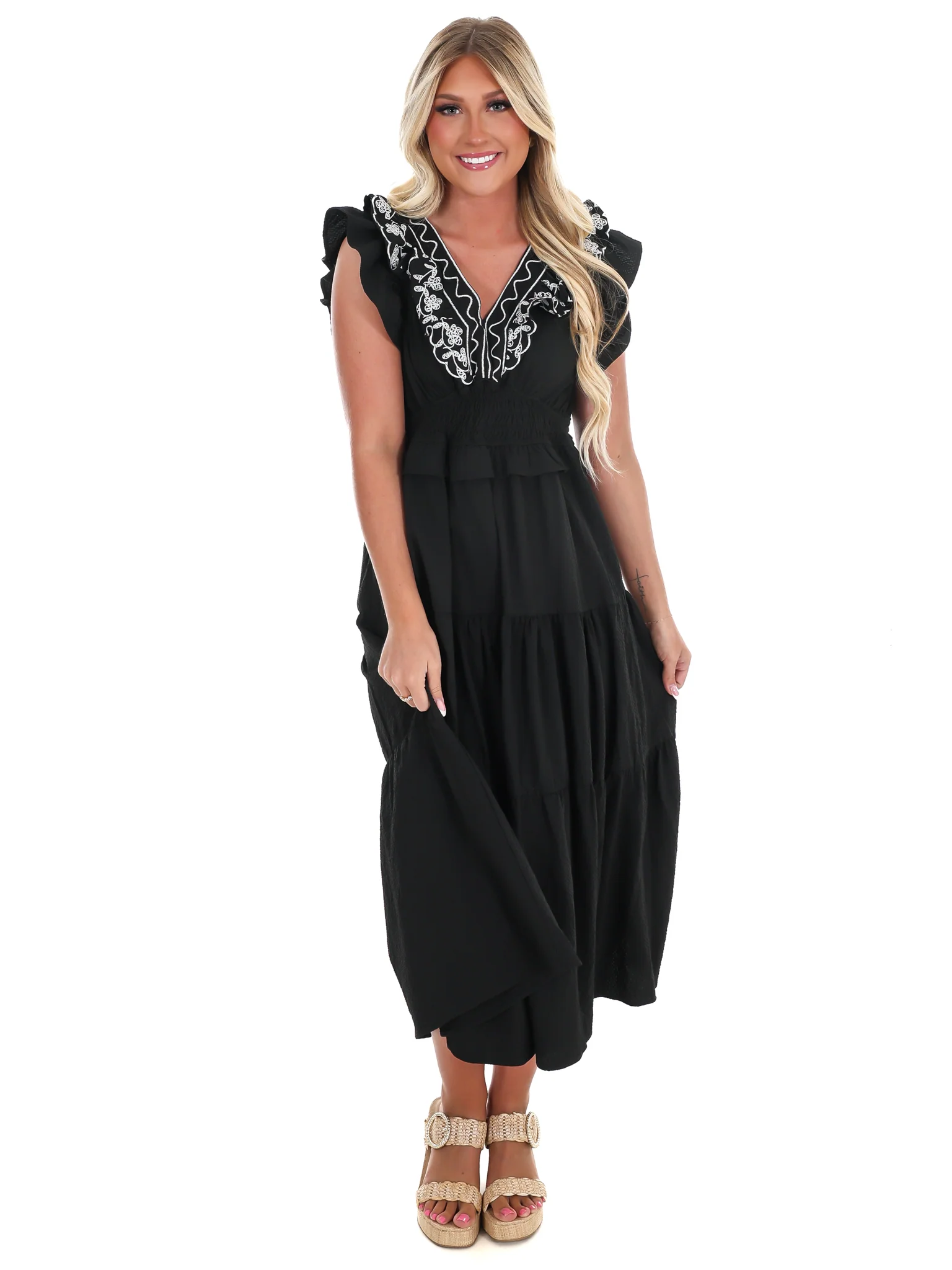 Nothing Perfect Embroidered Tiered Midi Dress - Image 4
