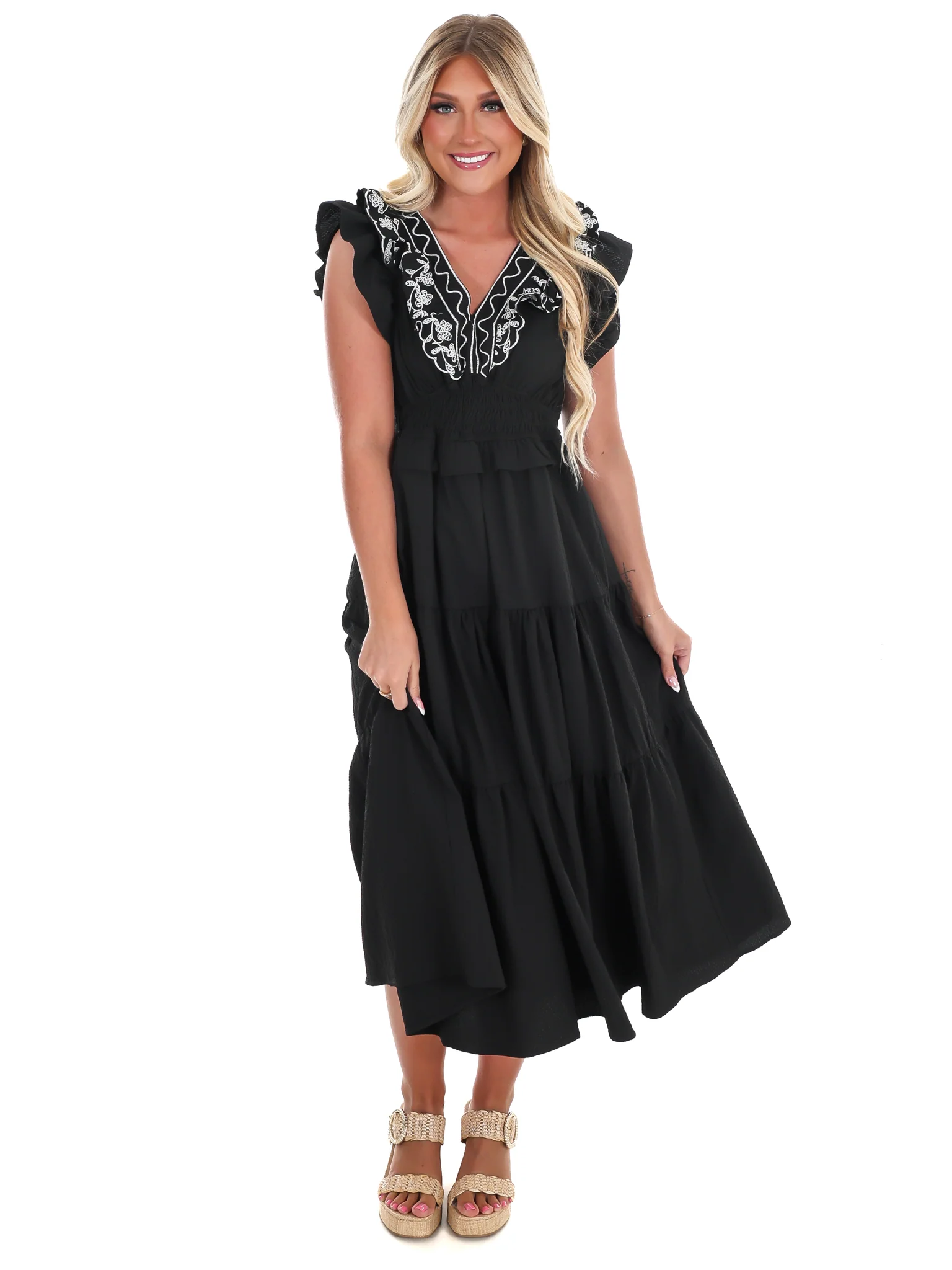 Nothing Perfect Embroidered Tiered Midi Dress - Image 5