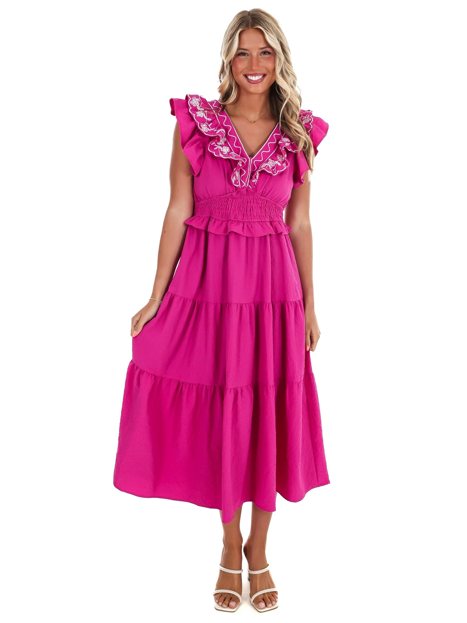 Nothing Perfect Embroidered Tiered Midi Dress - Image 7