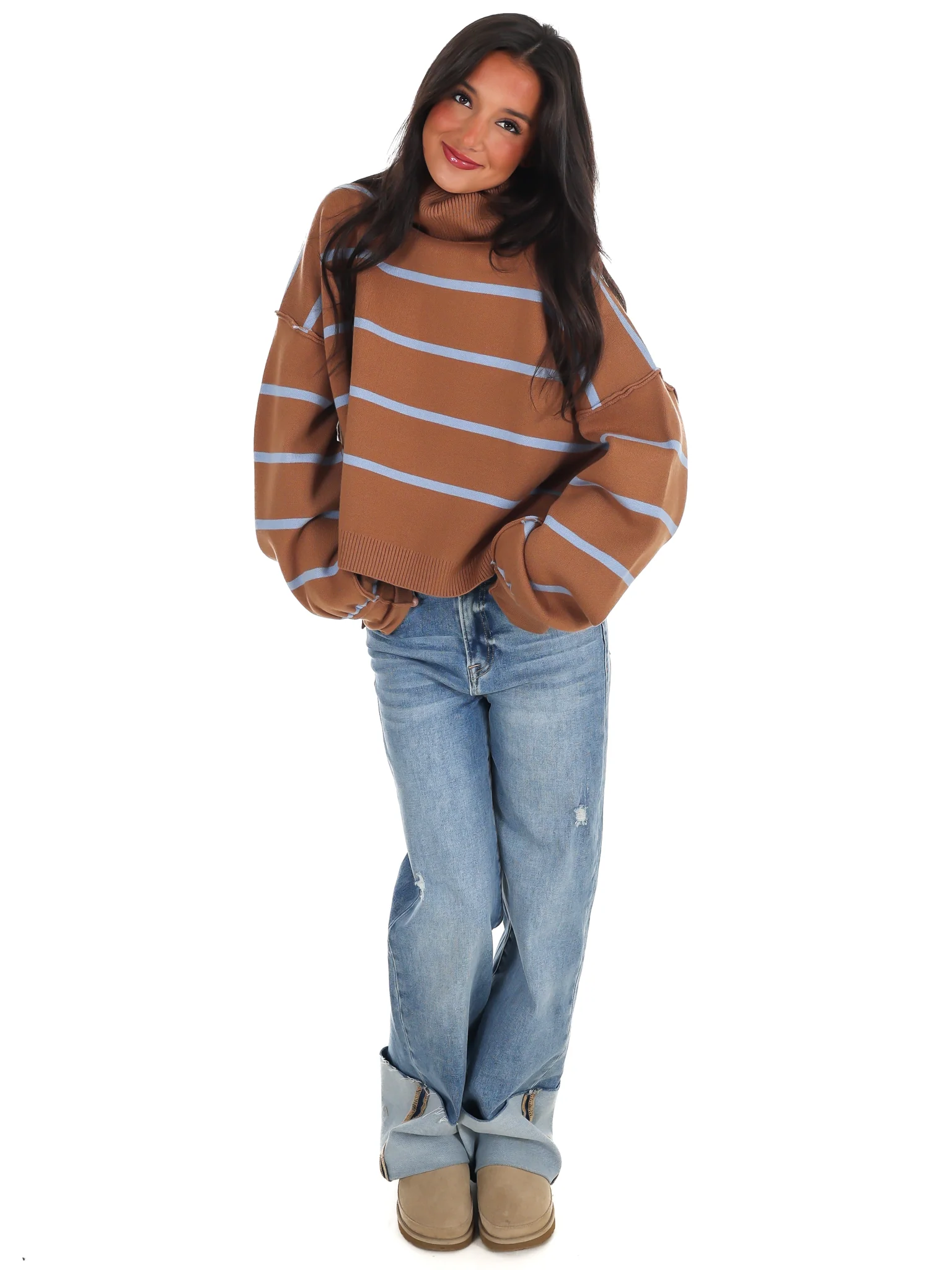 Off Duty Mock Neck Stripe Sweater - Image 10