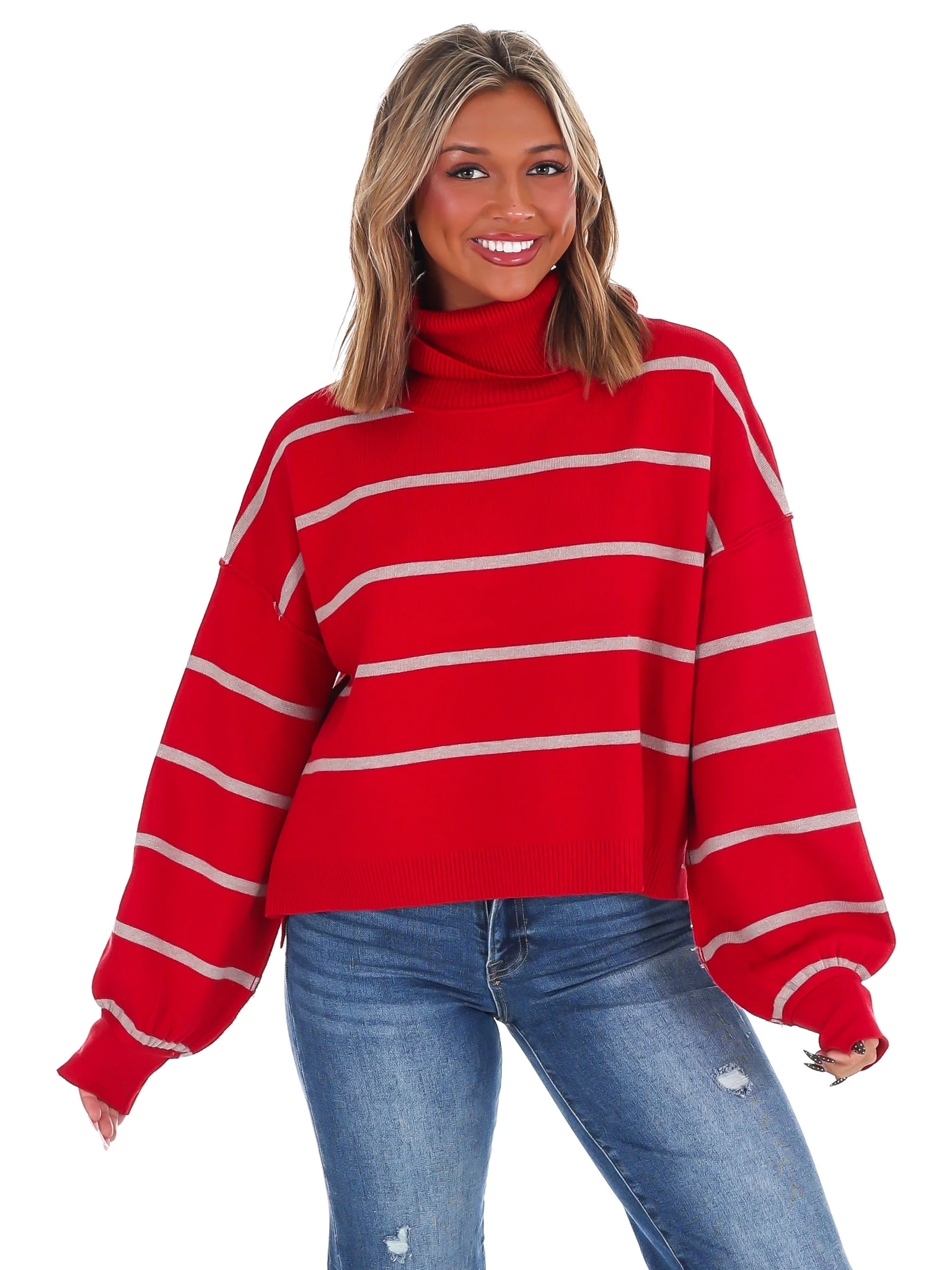 Off Duty Mock Neck Stripe Sweater - Image 3