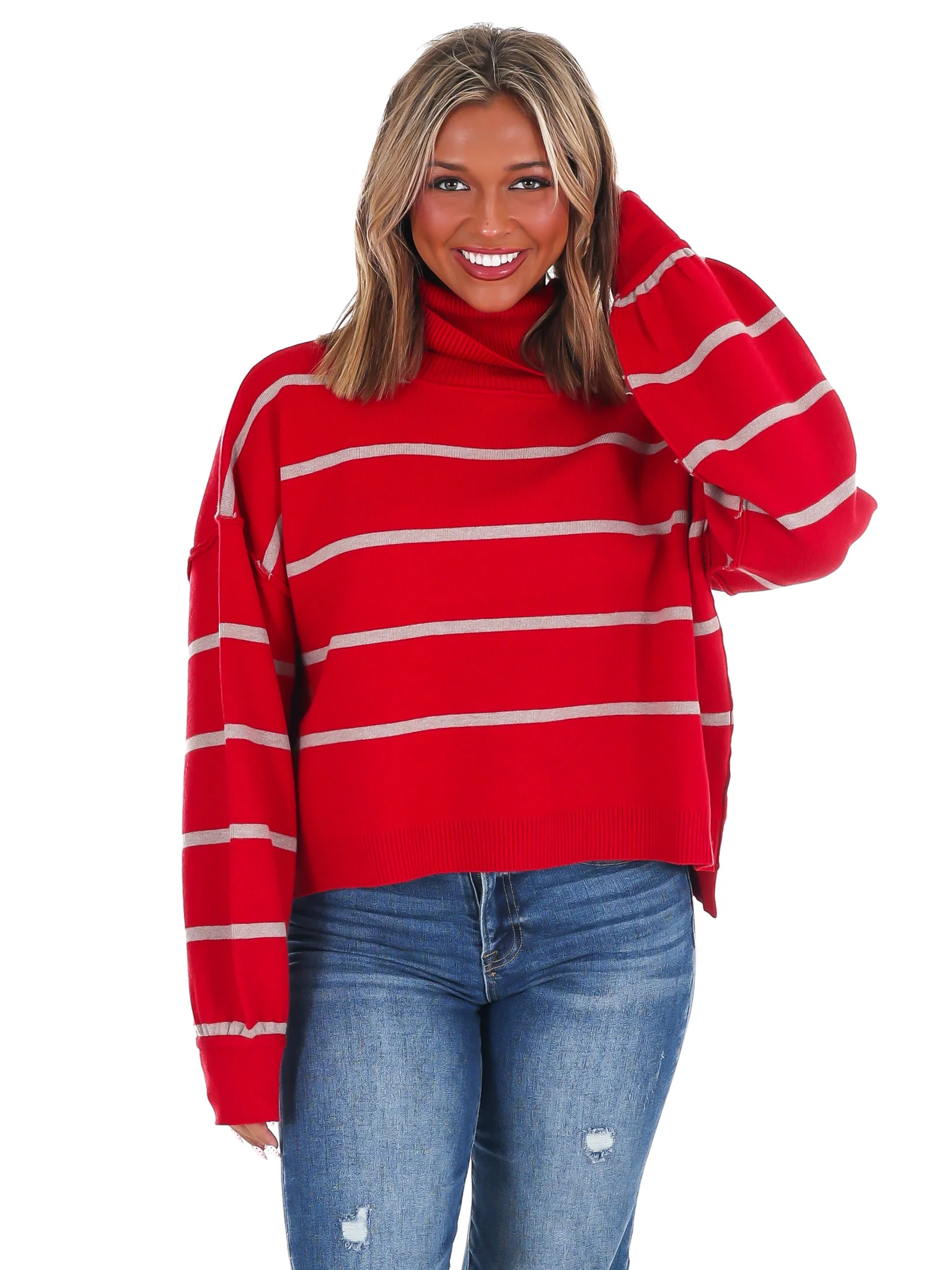 Off Duty Mock Neck Stripe Sweater - Image 5