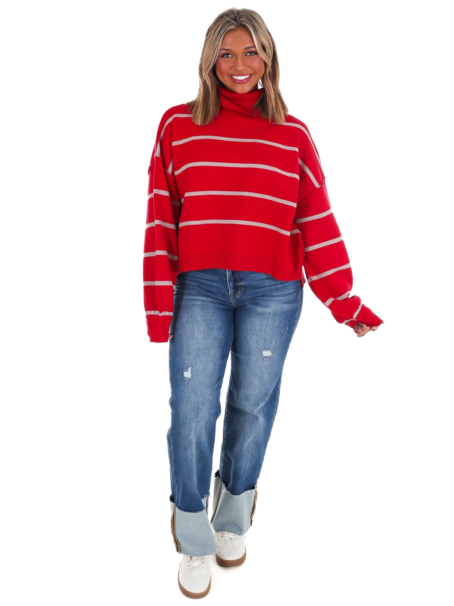 Off Duty Mock Neck Stripe Sweater - Image 6