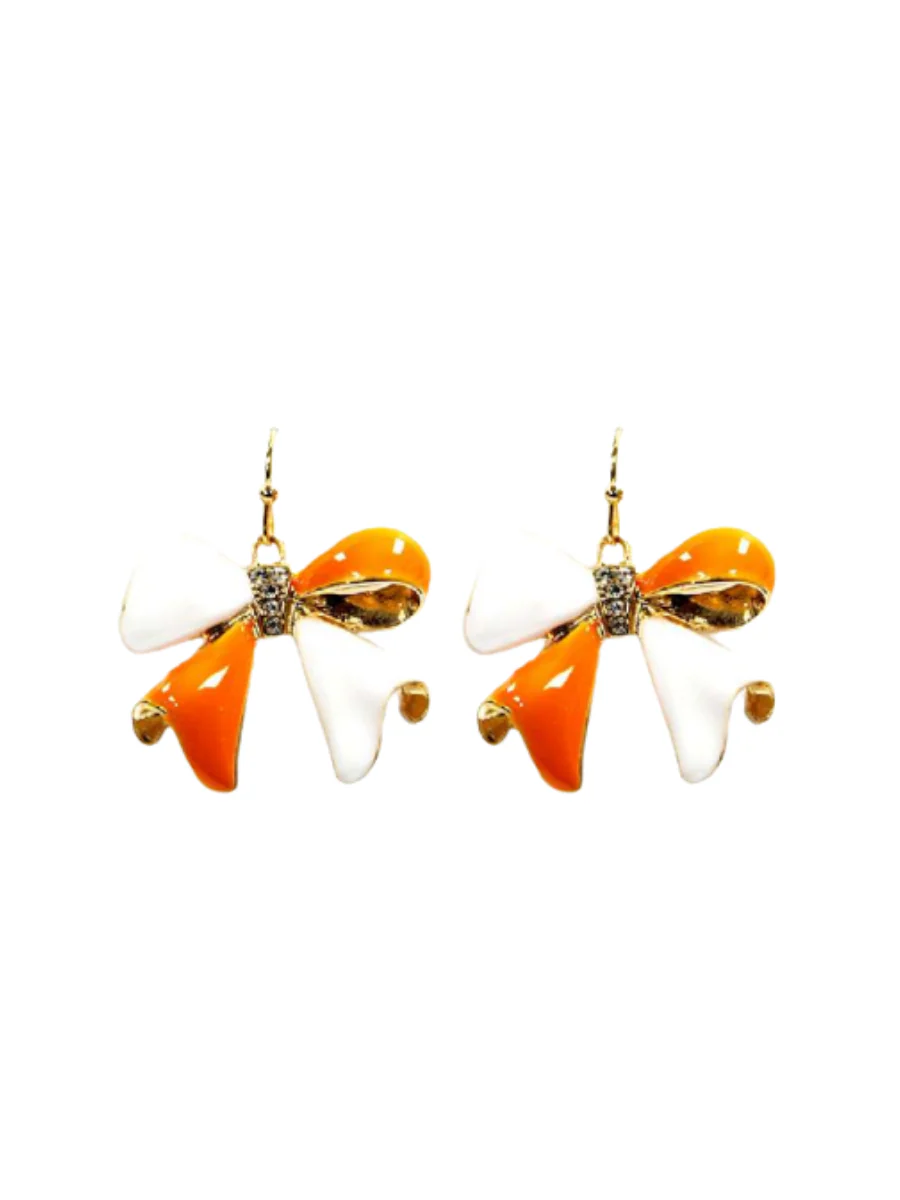 Orange and White Bow Gameday Earrings