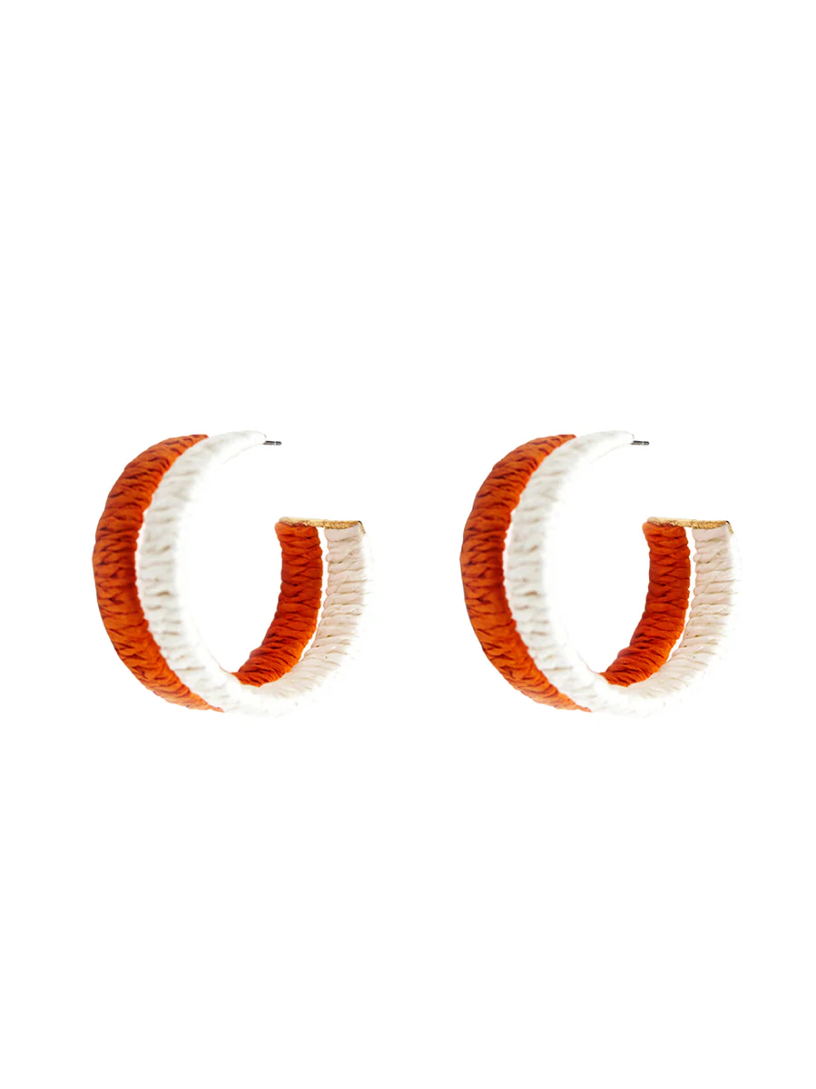 Orange and White Raffia Hoop Earrings