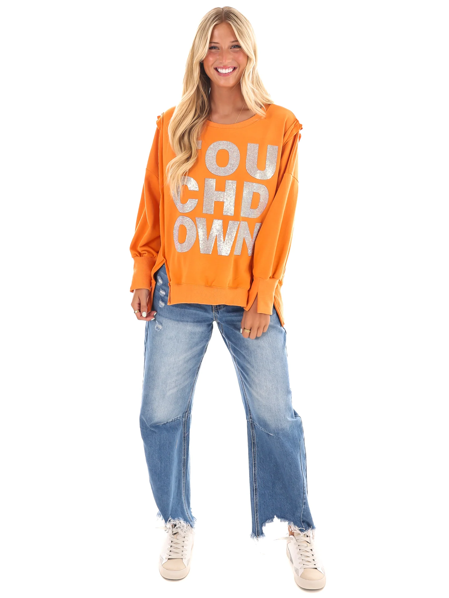 Orange Rhinestone Touchdown Pullover - Image 2