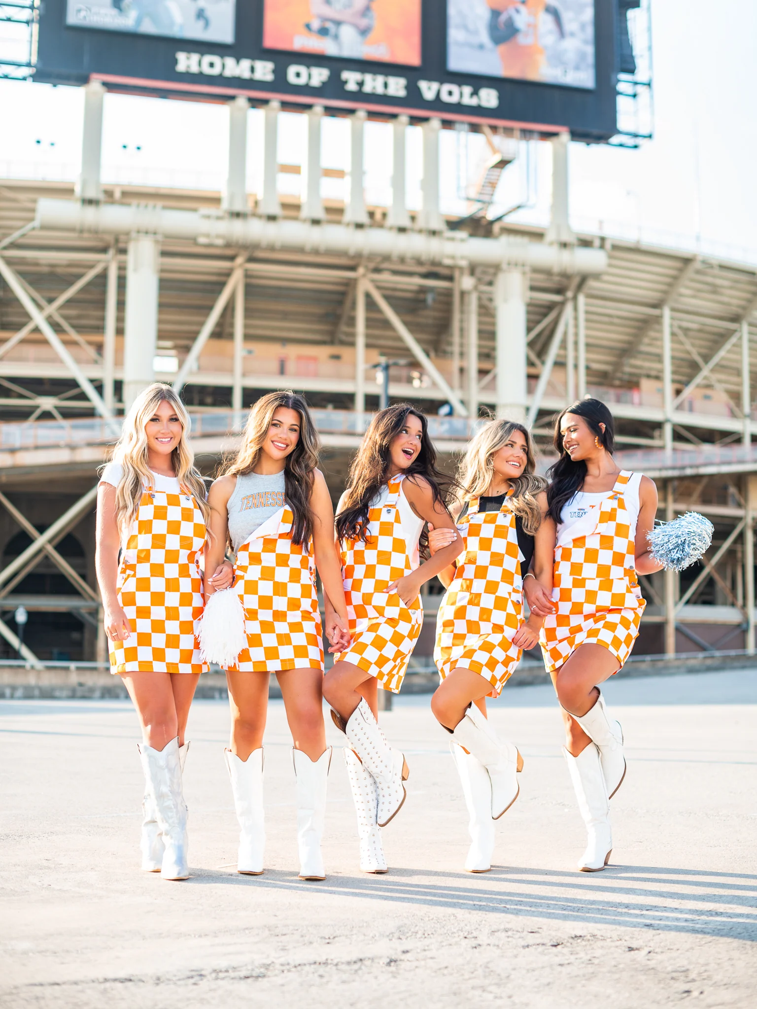 Orange & White Overall Bib Checkerboard Dress - Image 3