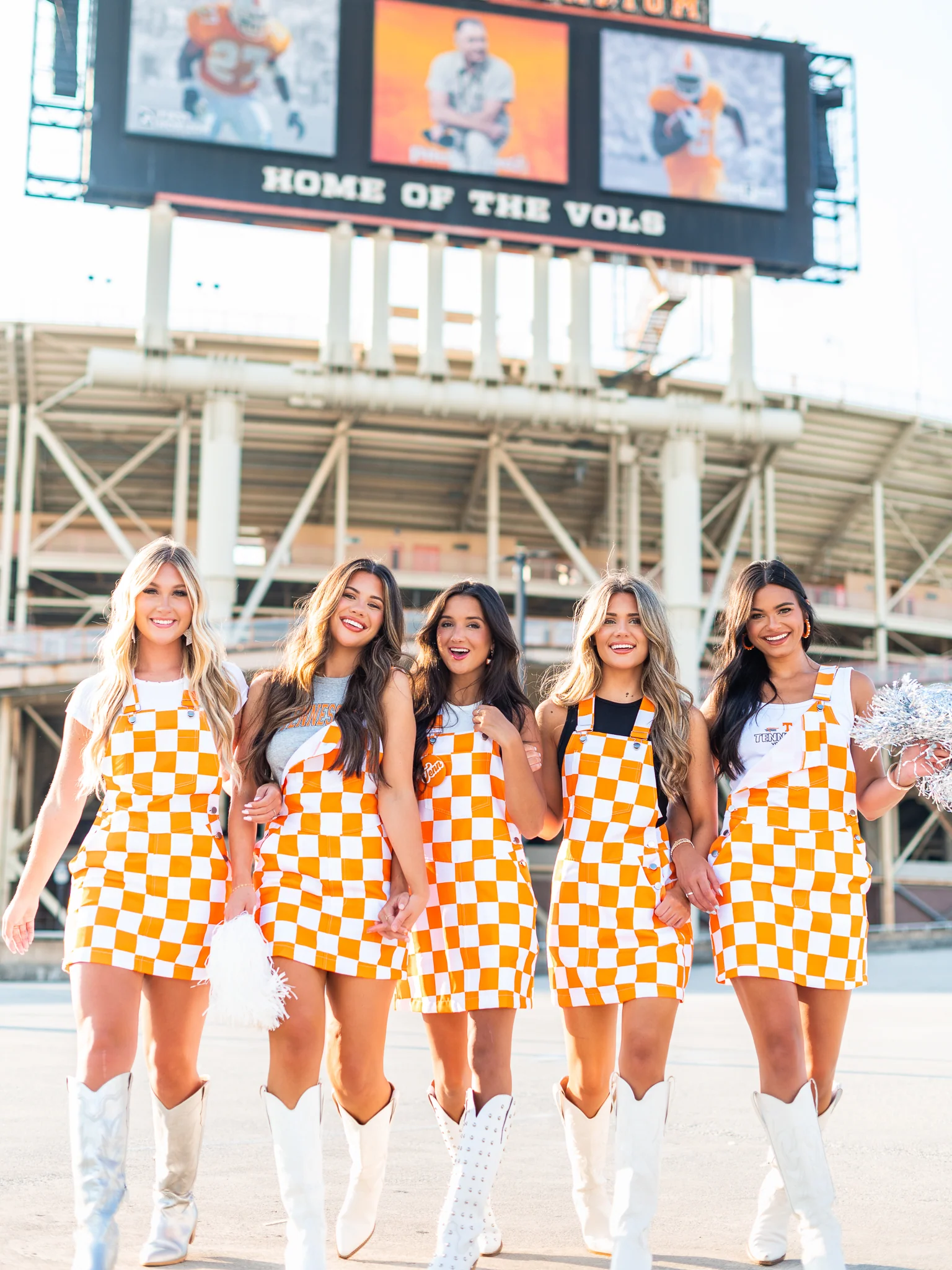 Orange & White Overall Bib Checkerboard Dress - Image 4