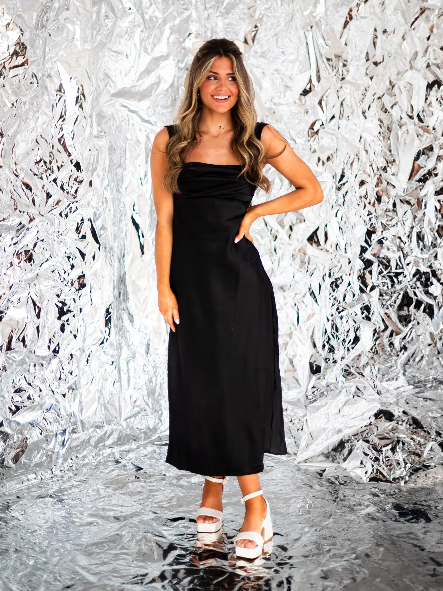 Out On the Town Off Shoulder Midi Dress - Image 3
