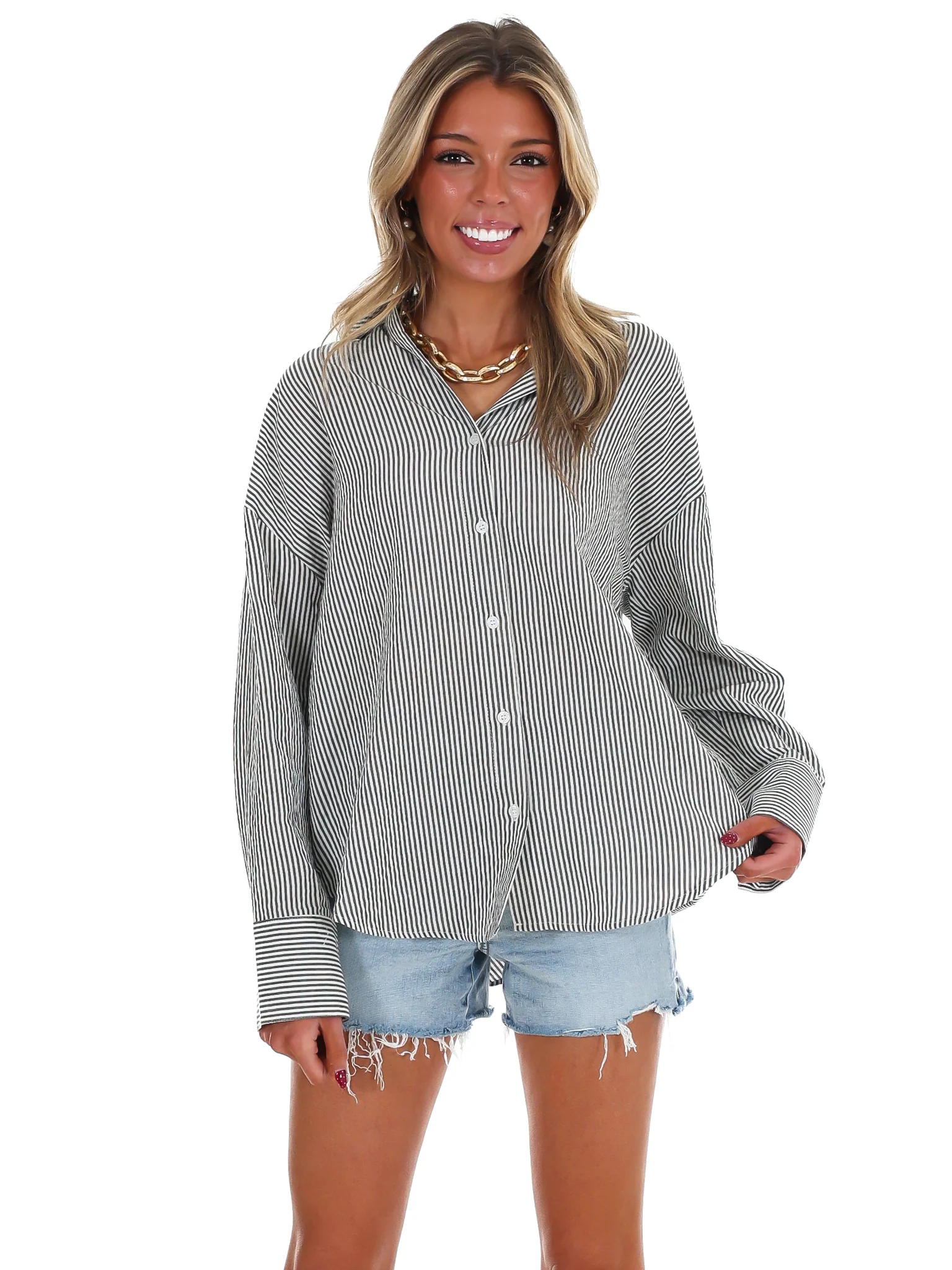 Outline Striped Button Up Top - Image 18