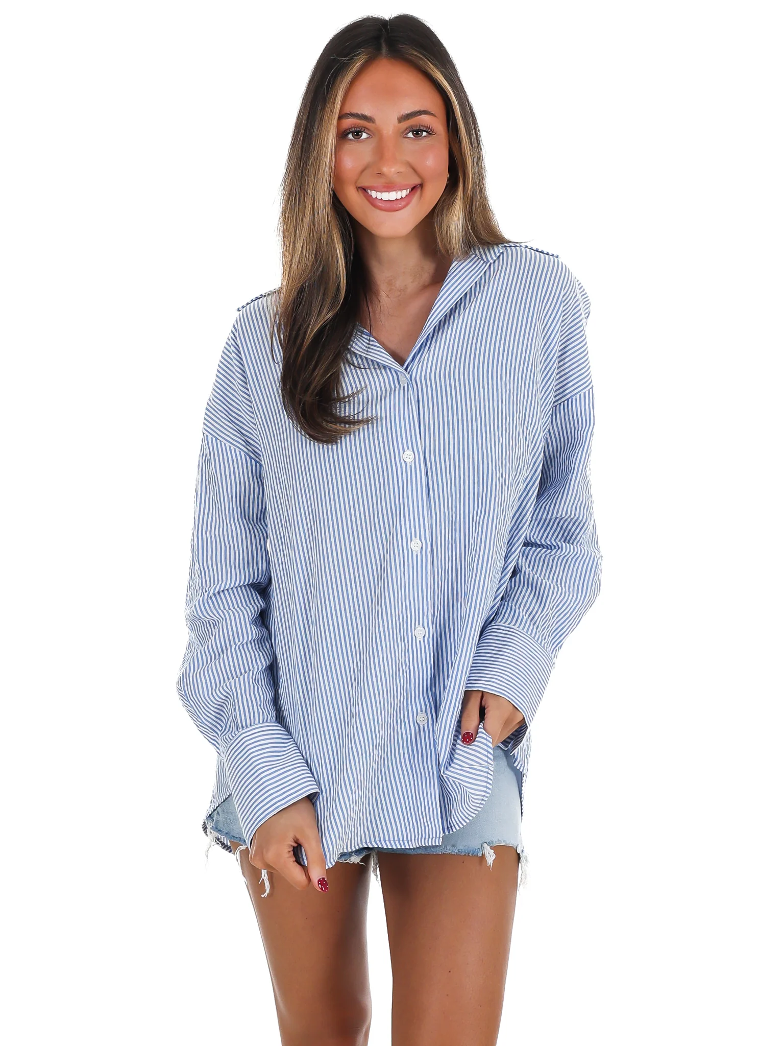 Outline Striped Button Up Top - Image 23
