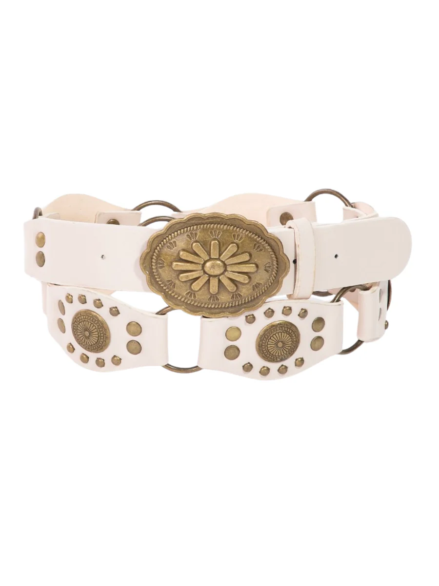 Oval Western Concho Disc Faux Leather Link Belt