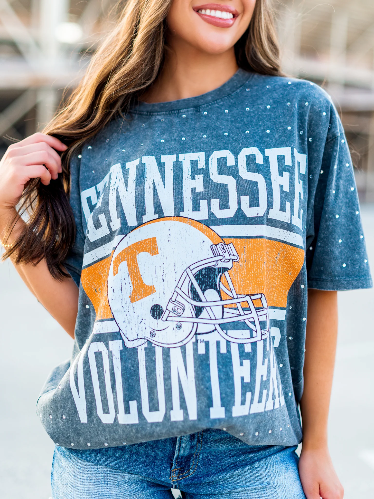 University of Tennessee Helmet All-Over Mini Rhinestone Tee - Image 9