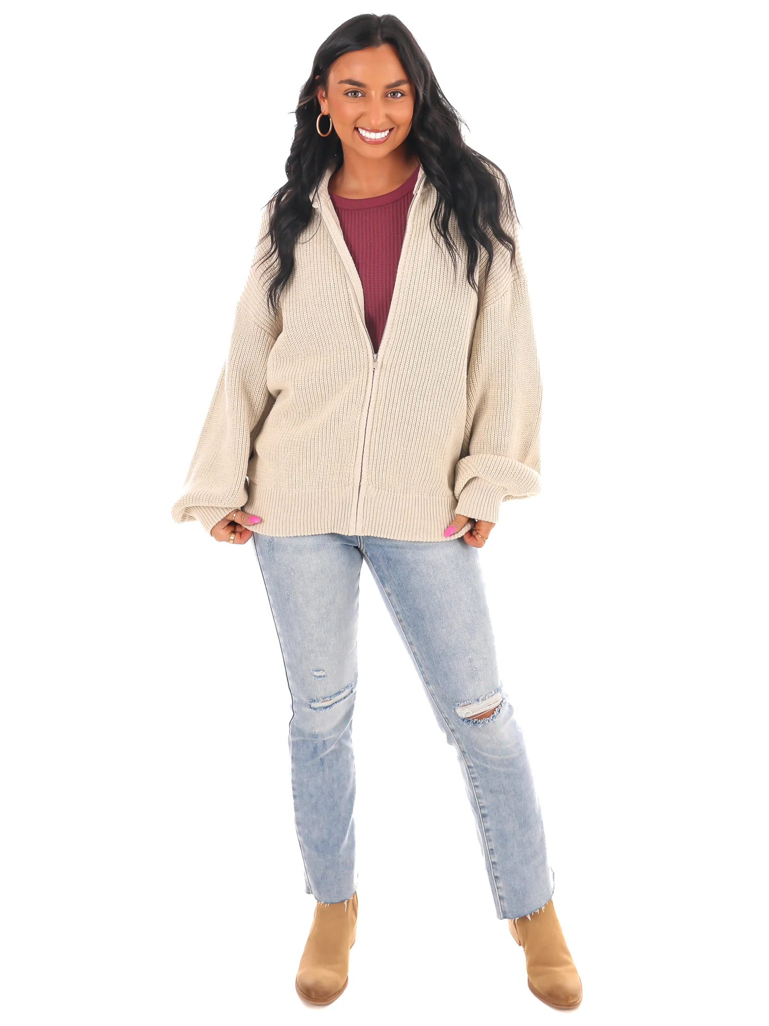 Oversized Chill Zip Cardigan Jacket - Image 2