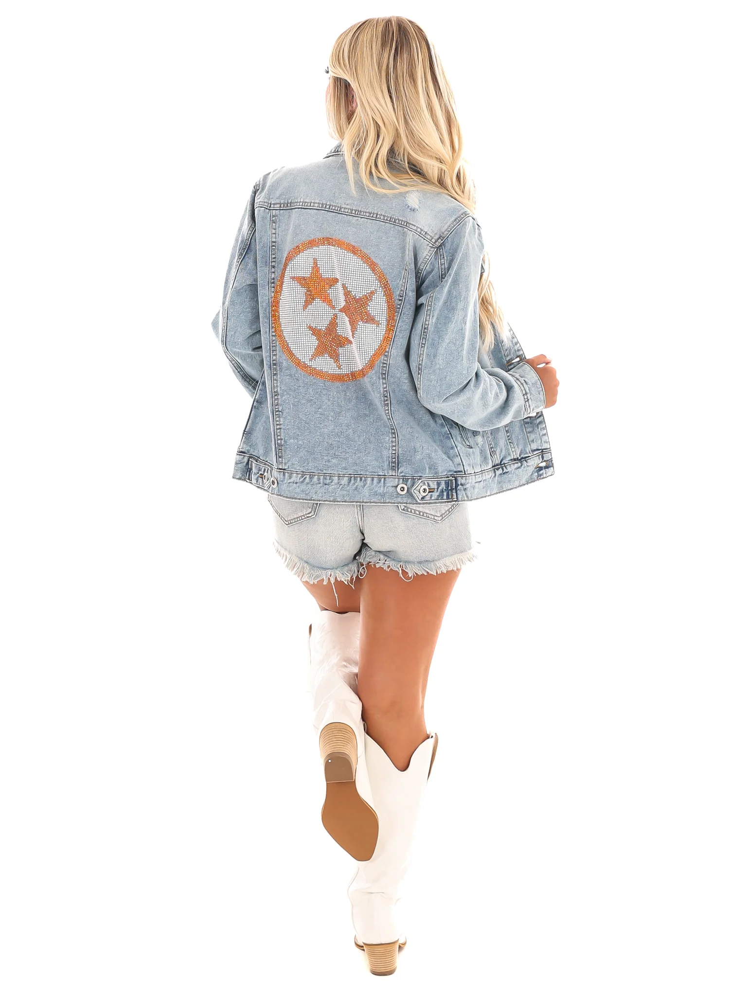 Oversized Rhinestone Tri-Star Denim Jacket - Image 2