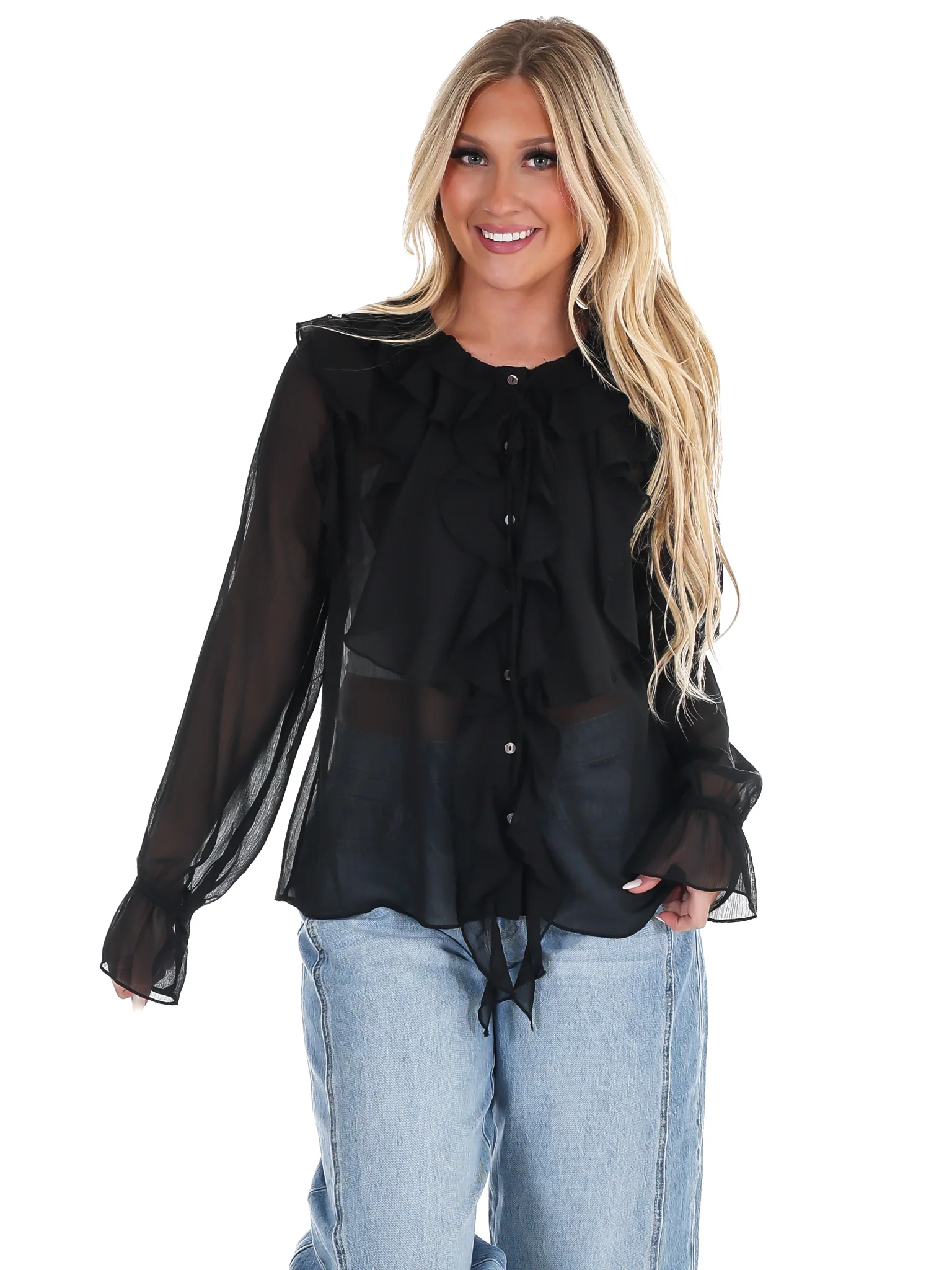 Peaceful Easy Feeling Chiffon Ruffle Top - Image 3
