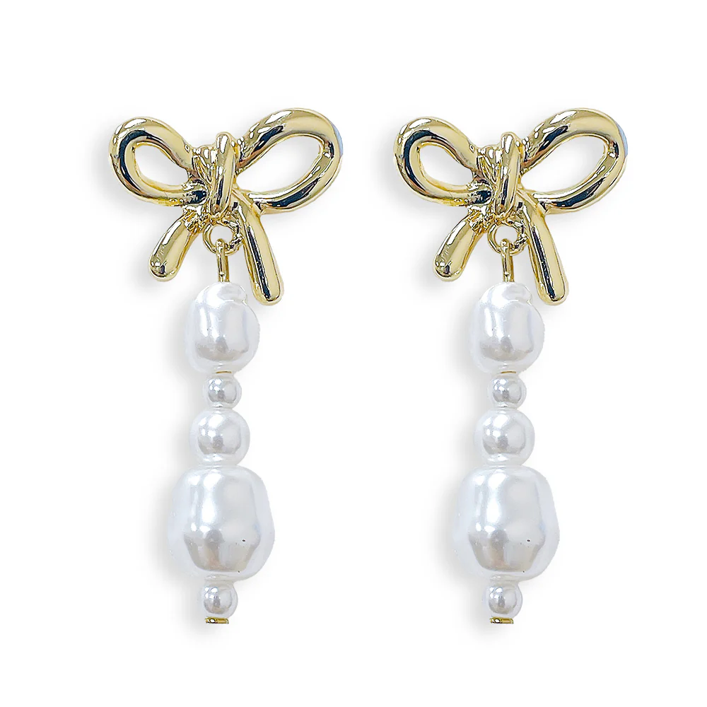 Pearl Bow Dangle Earrings