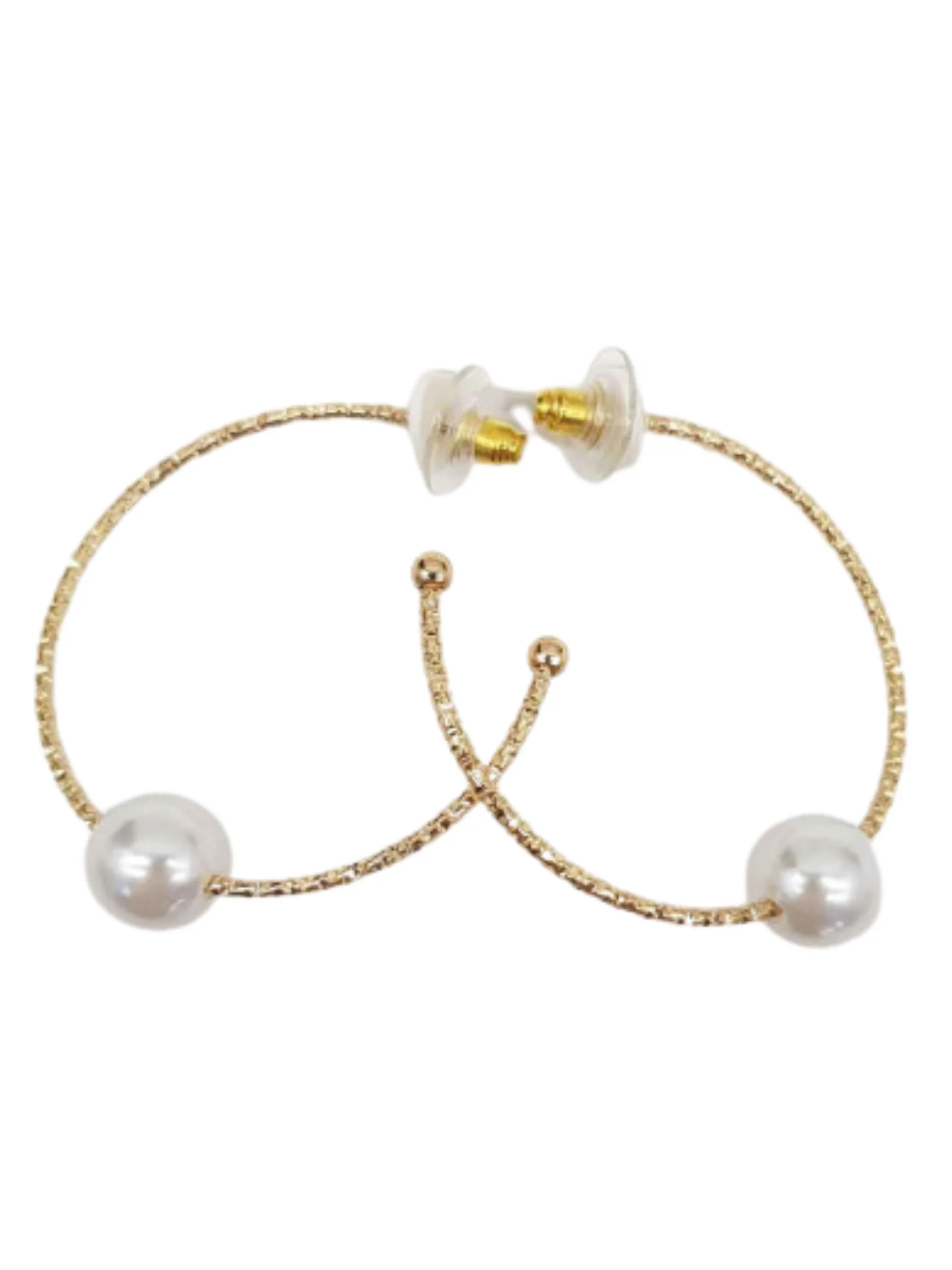 Pearl Metal Open Hoop Earrings
