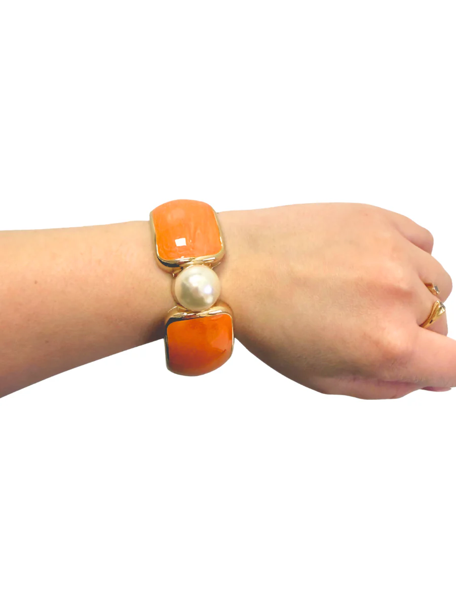 Pearl & Orange Fashion Bangle Bracelet