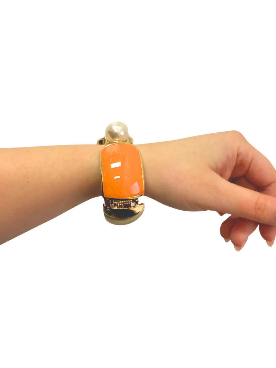 Pearl & Orange Fashion Bangle Bracelet - Image 2