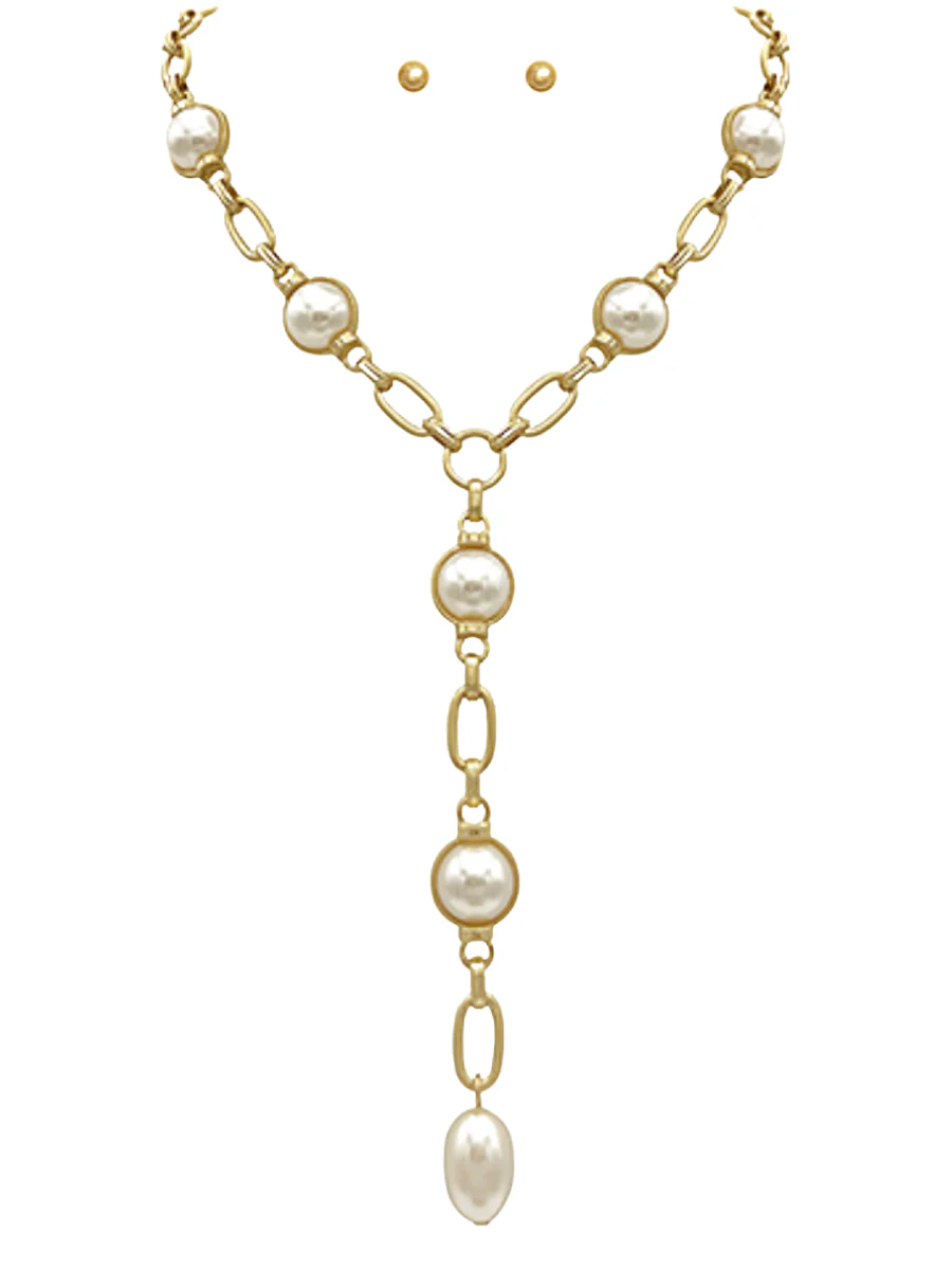 Pearl & Oval Chain Y Necklace Set