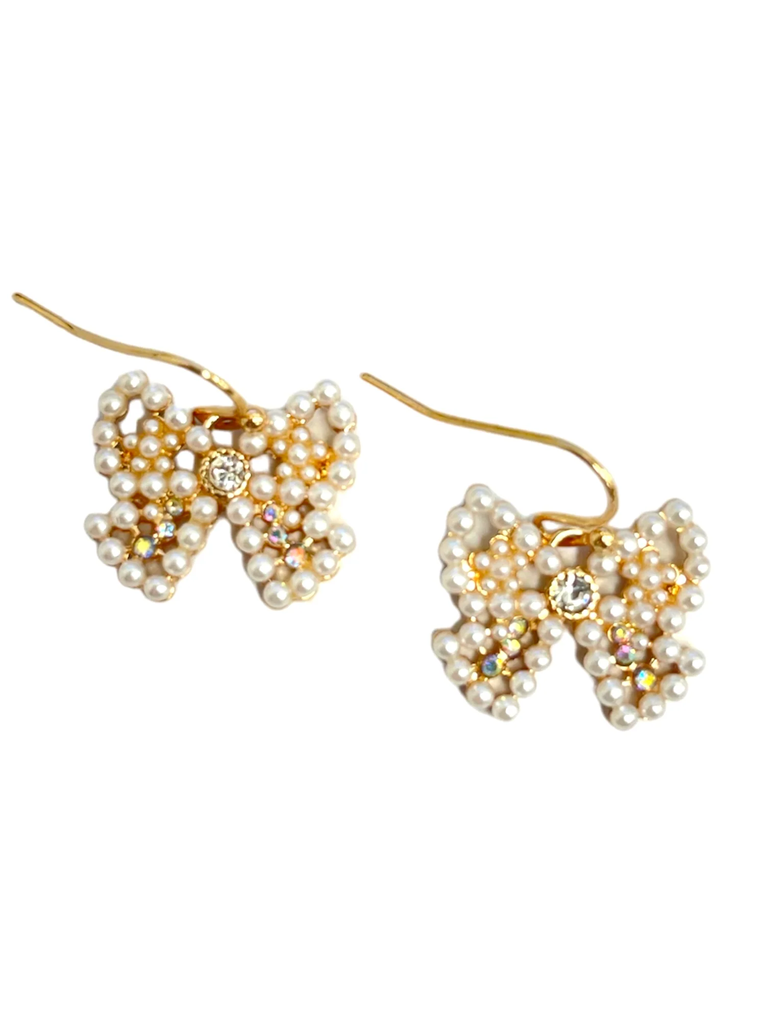 Pearl Rhinestone Bow Earrings