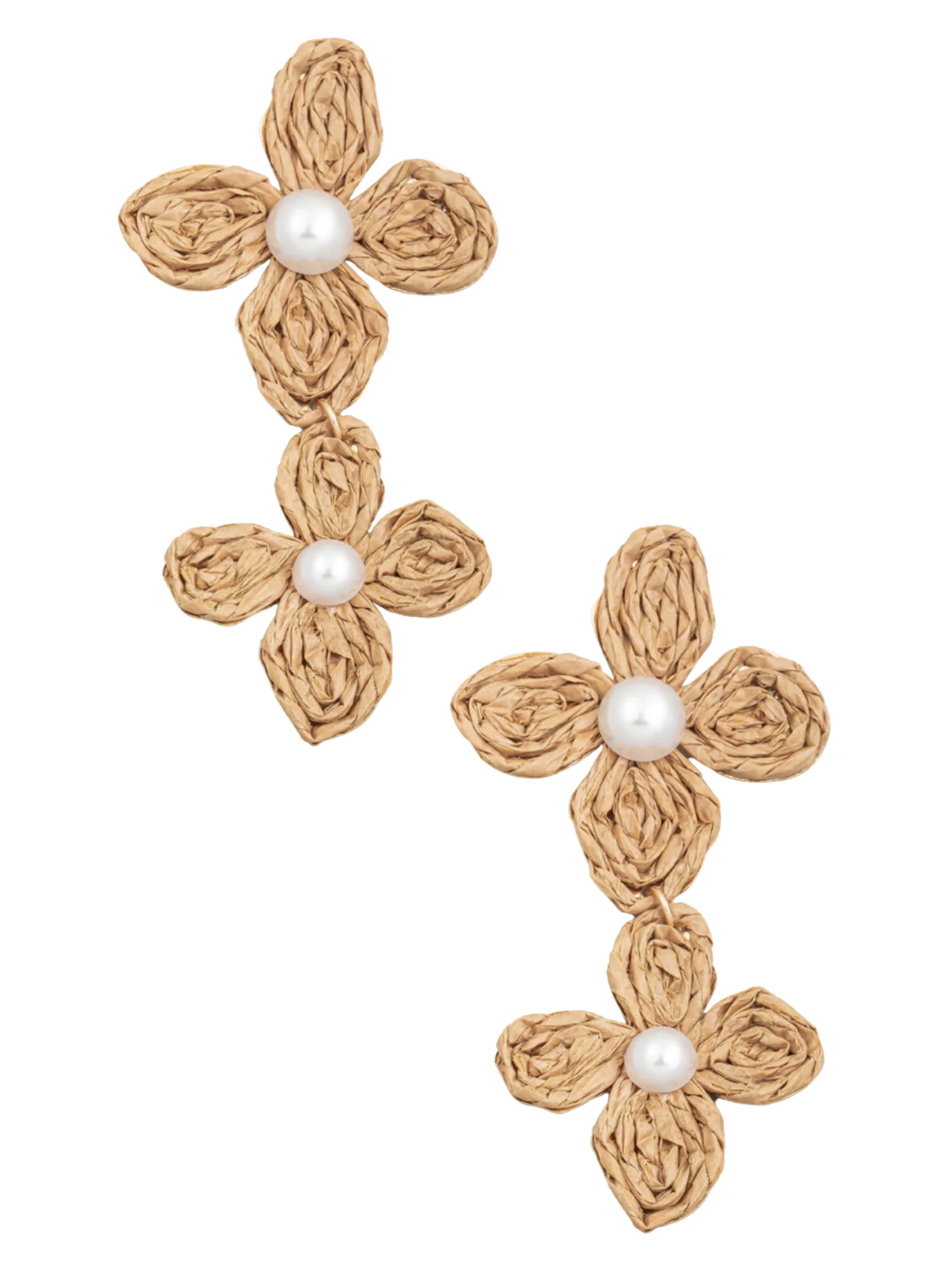 Pearl Straw Flower Drop Earrings - Image 2